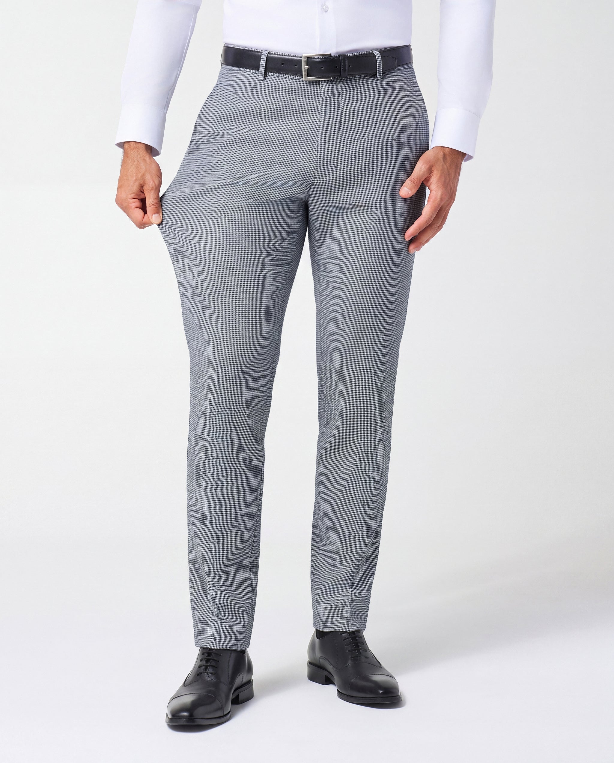 Athletic Fit Stretch Suit Pants - Slate Grey Houndstooth