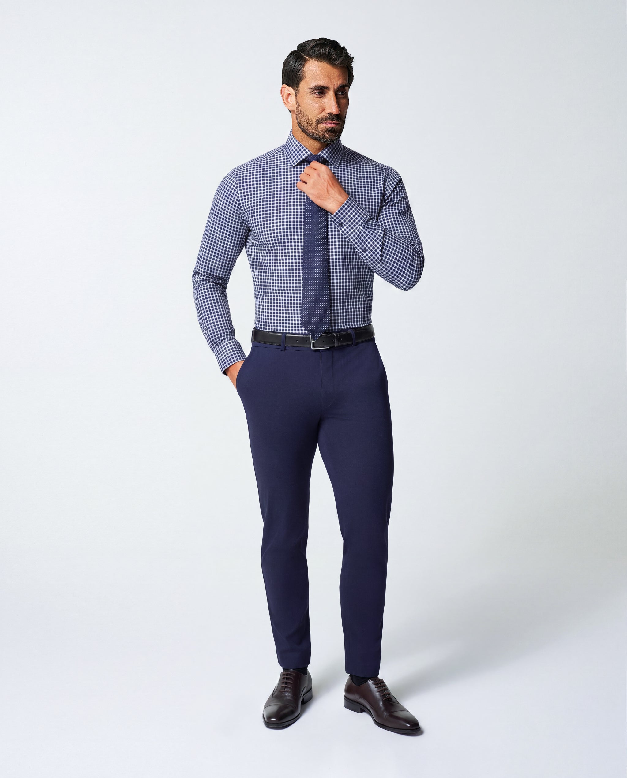 "The Callahan" Blue and White Mini Plaid - Classic Fit