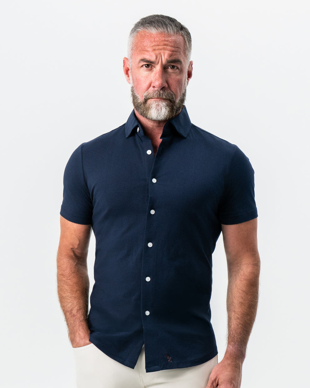 "The Hawkins" Navy Short Sleeve Button Down