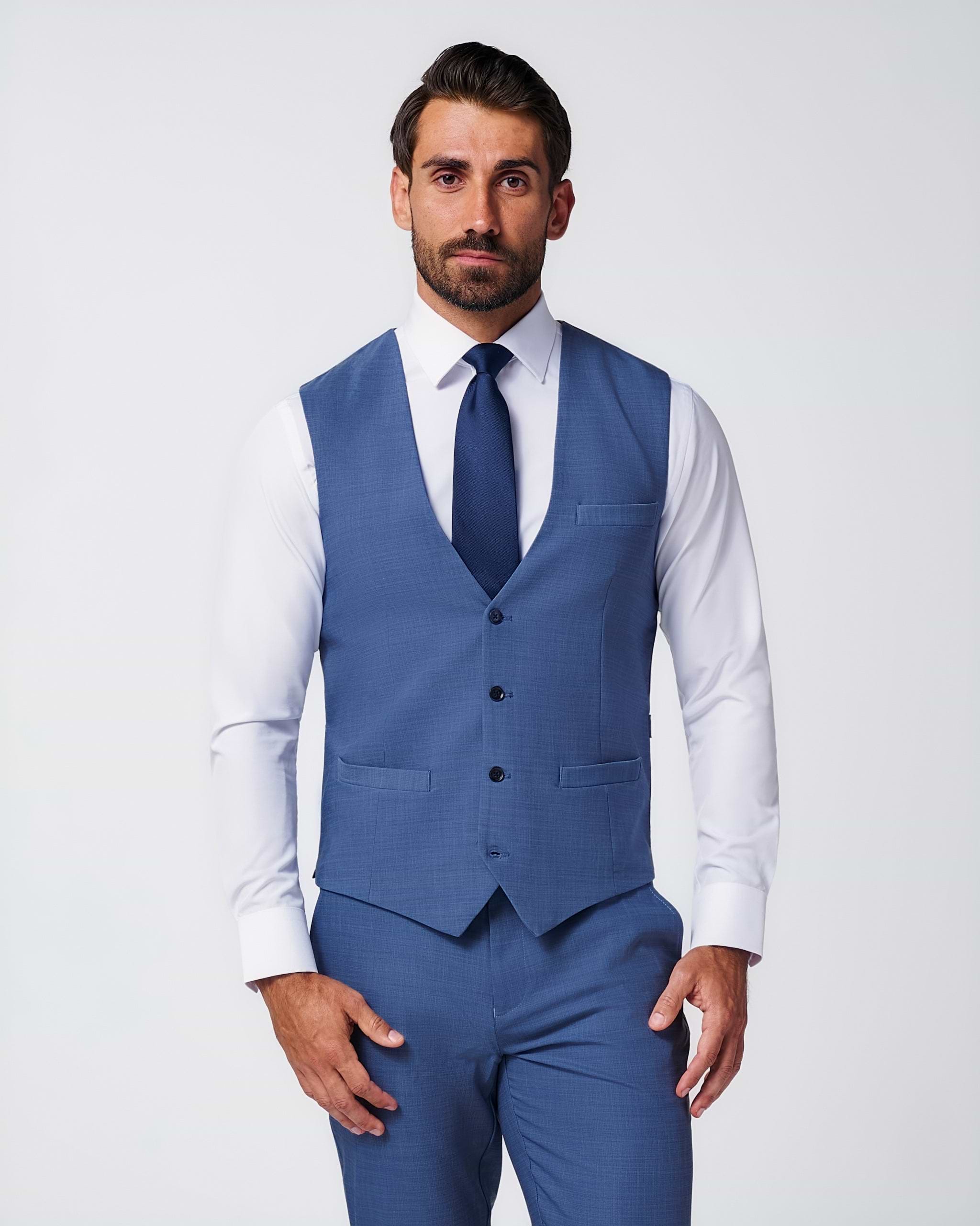 Athletic Fit Stretch Suit Vest - Heathered Blue