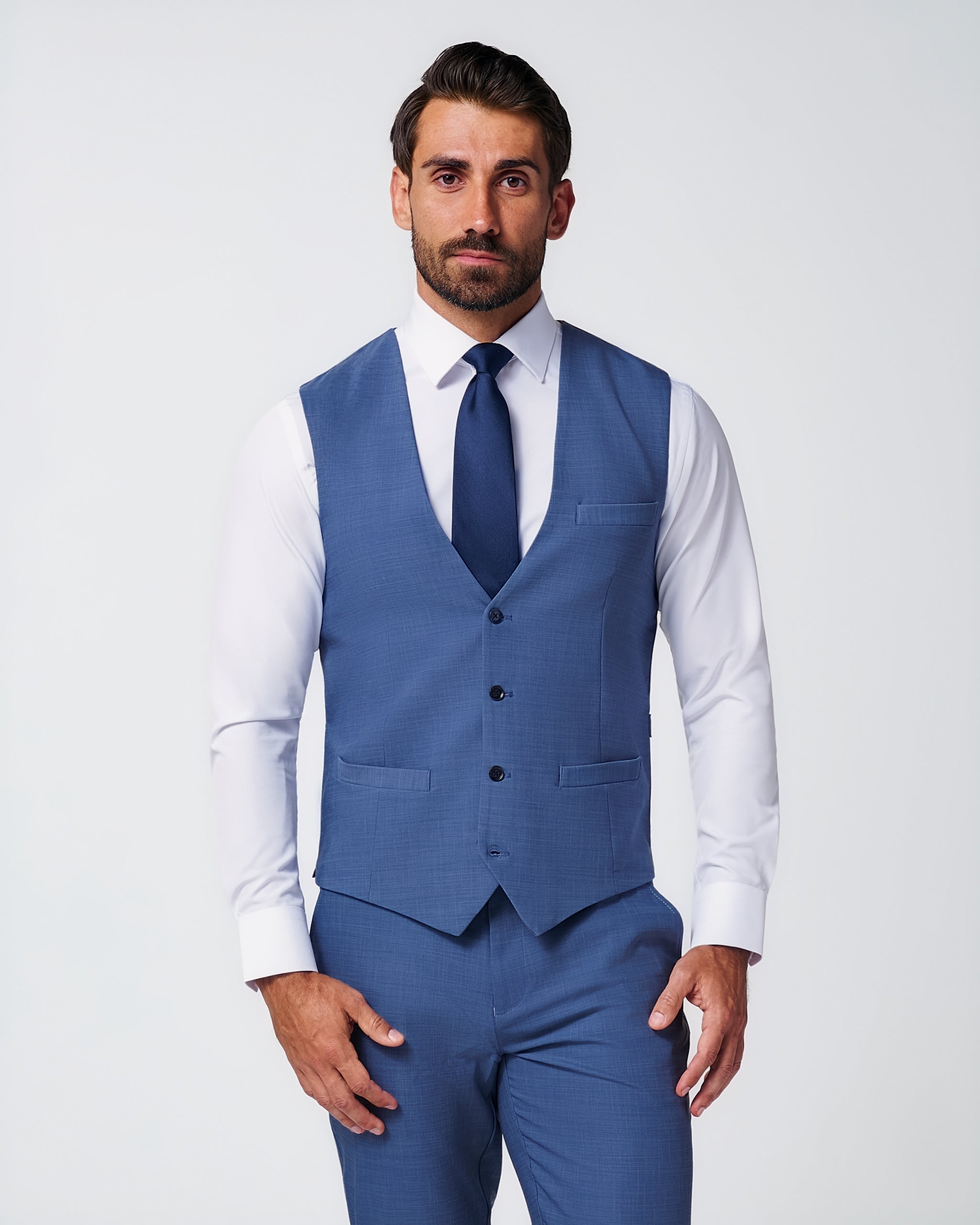 Athletic Fit Stretch Suit Vest - Heathered Blue