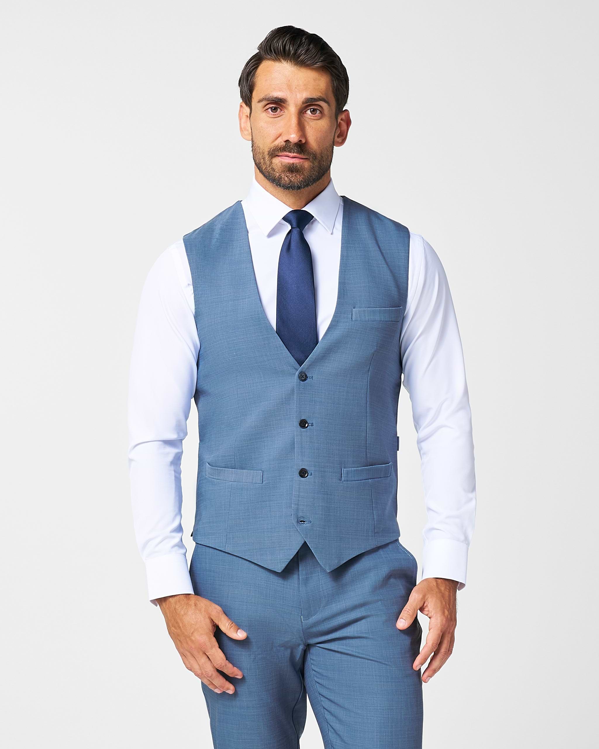 Athletic Fit Stretch Suit Vest - Heathered Light Blue