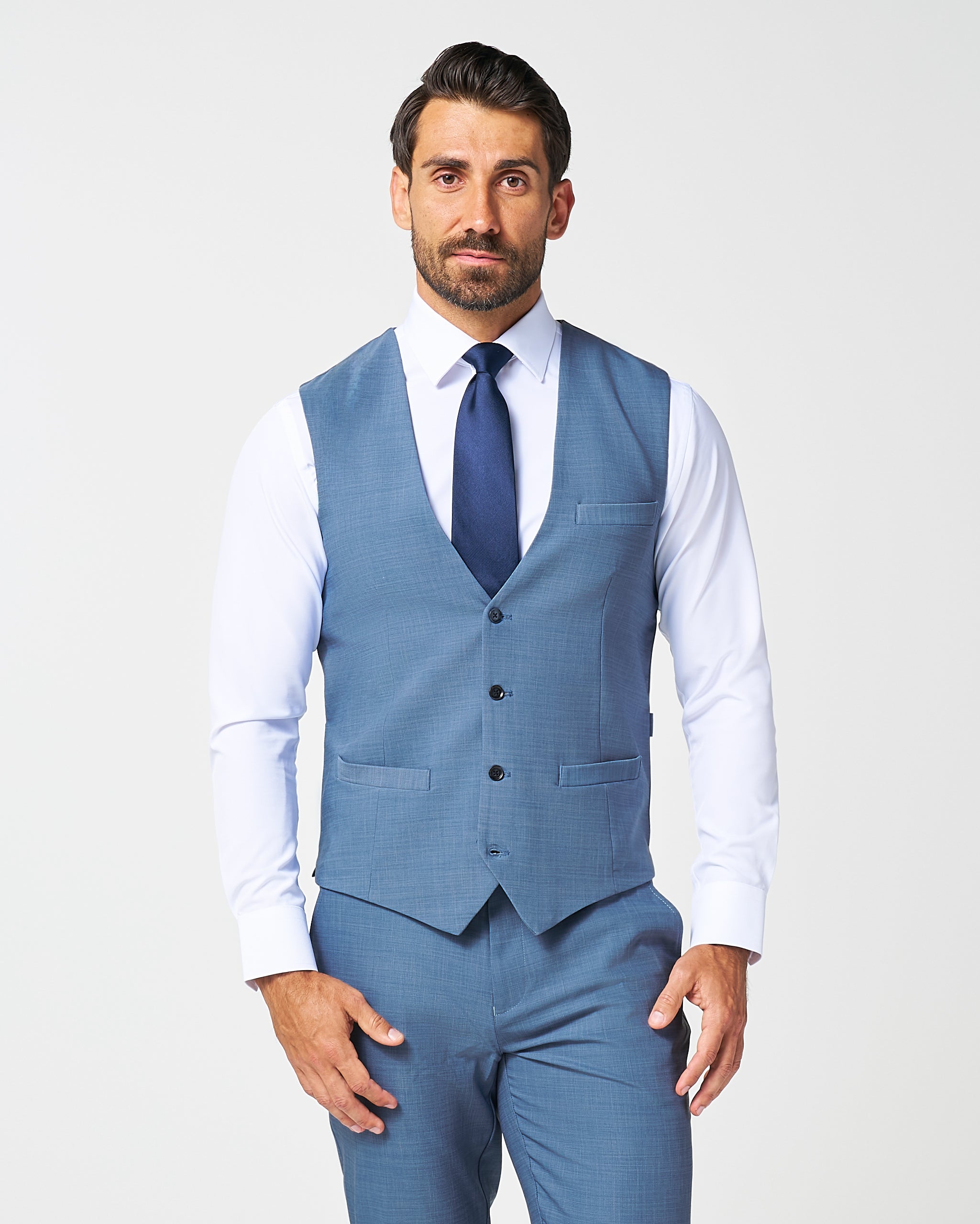 Athletic Fit Stretch Suit Vest - Heathered Light Blue