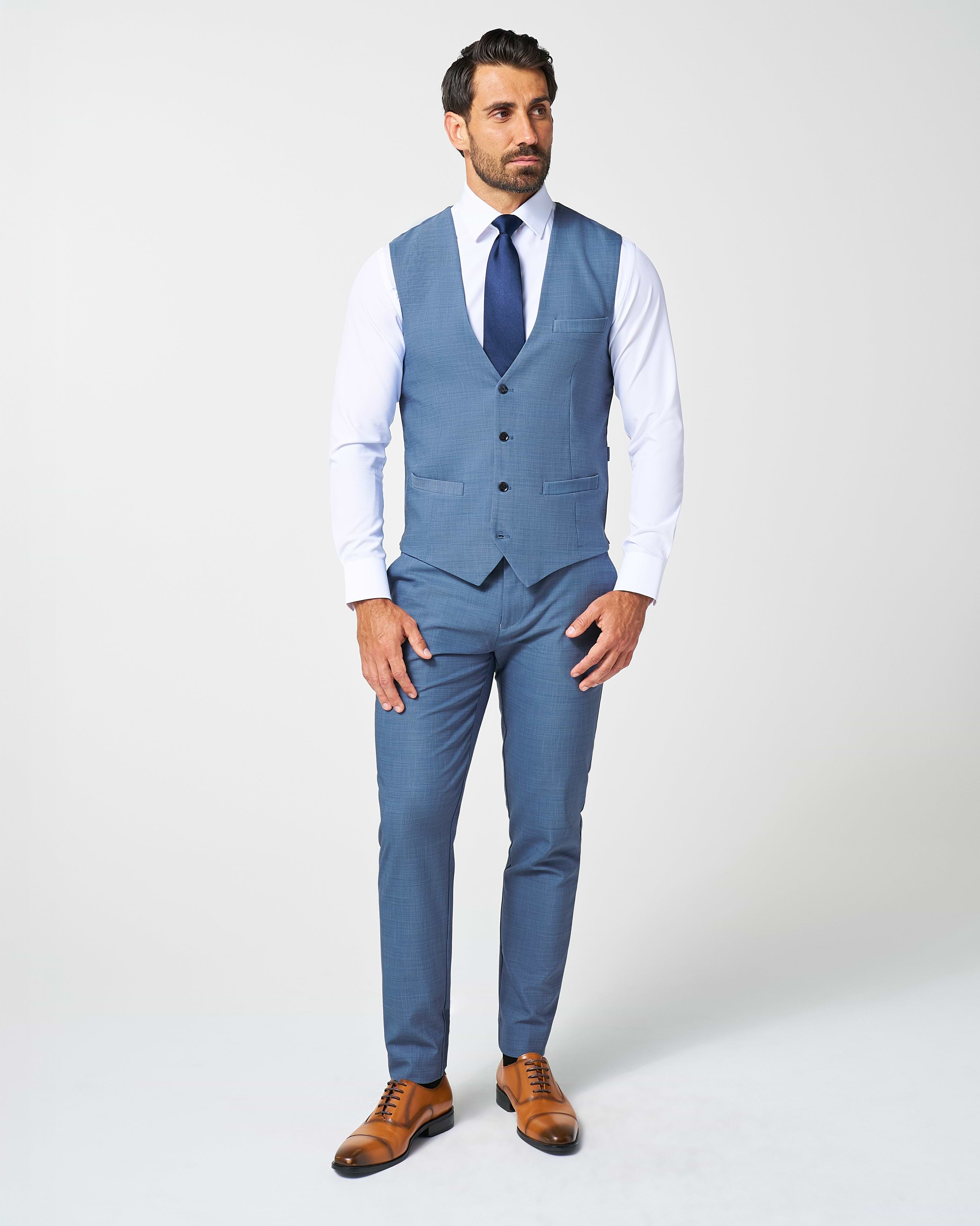 Athletic Fit Stretch Suit Vest - Heathered Light Blue