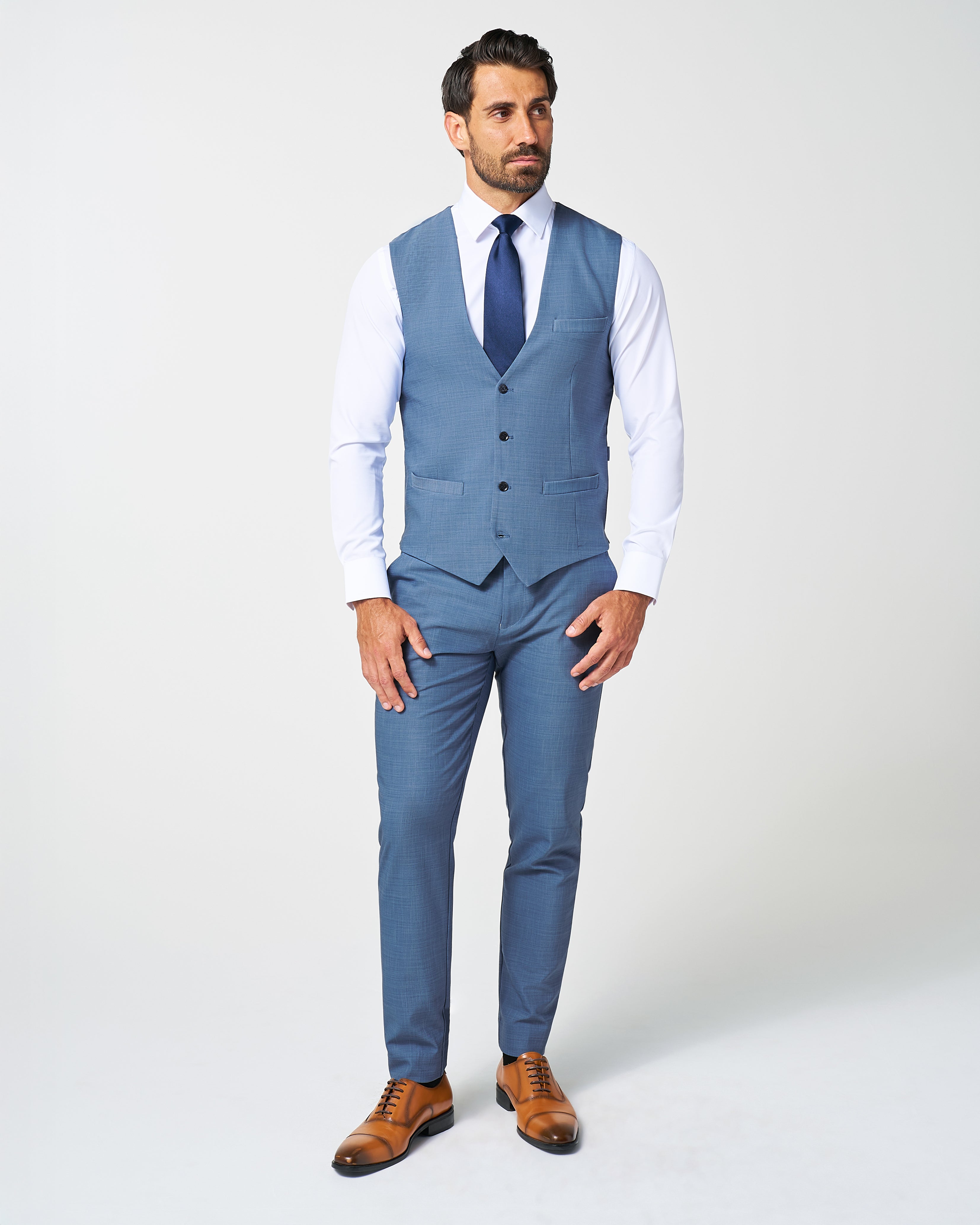 Athletic Fit Stretch Suit Vest - Heathered Light Blue