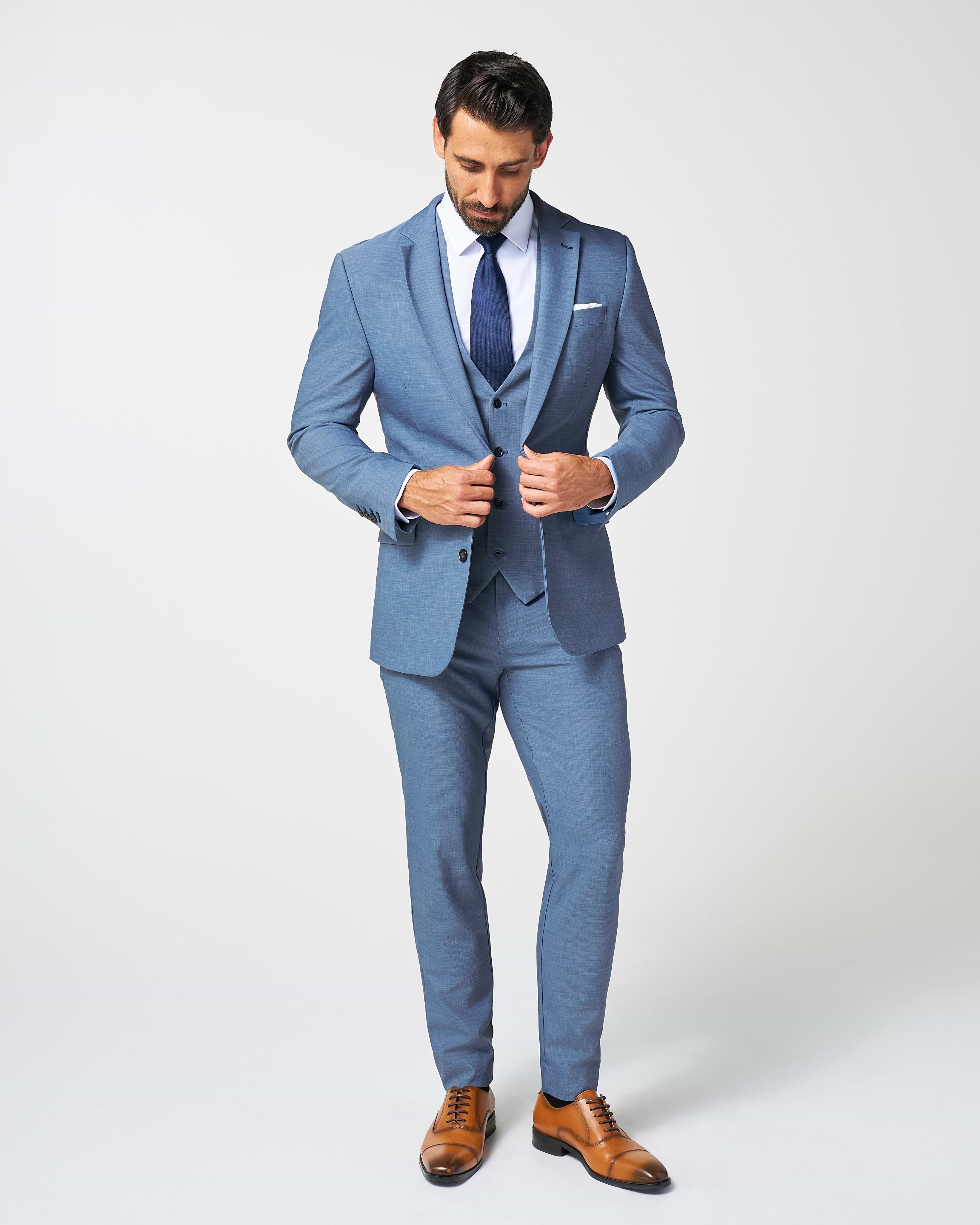 Athletic Fit Stretch Suit Vest - Heathered Light Blue