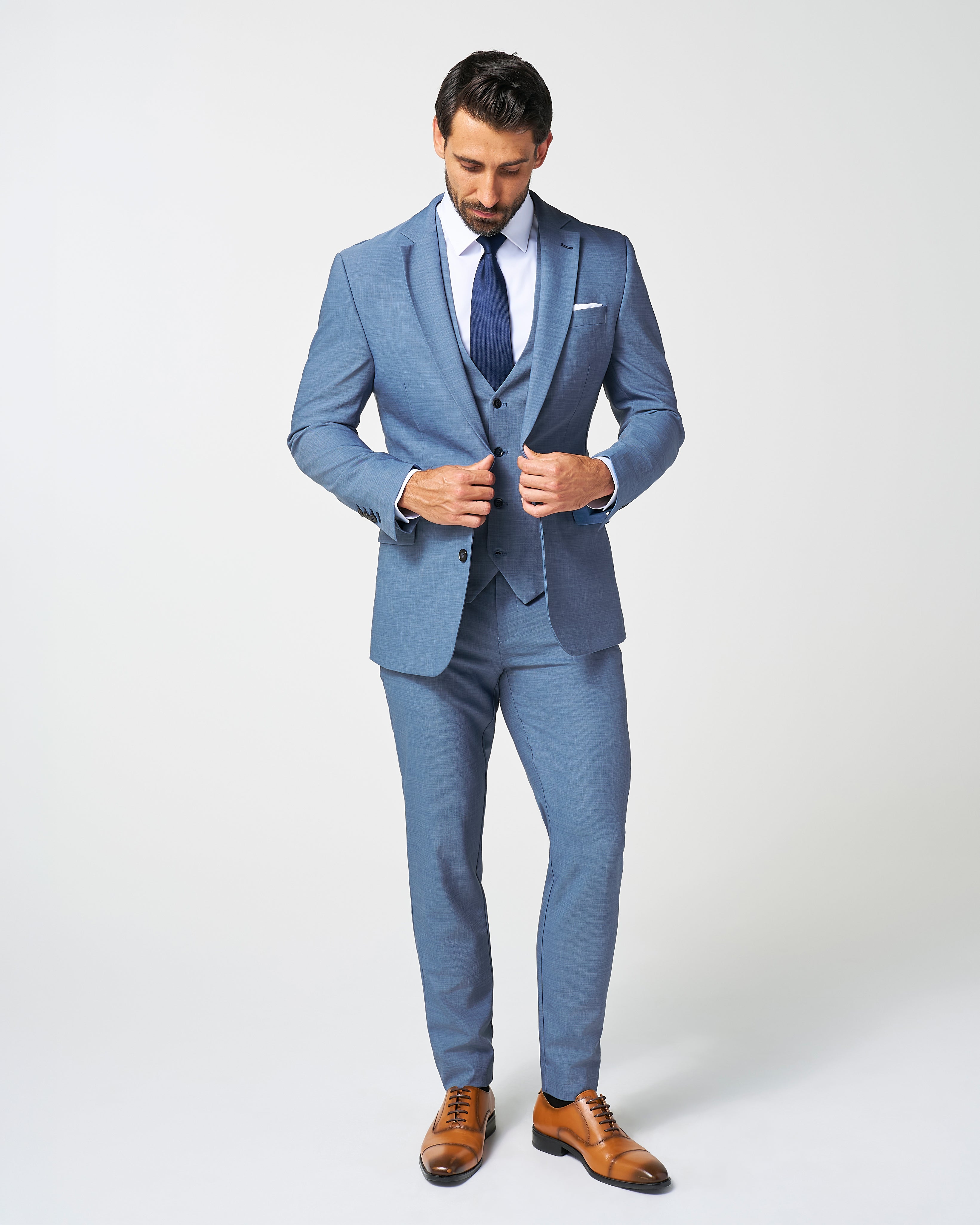 Athletic Fit Stretch Suit Vest - Heathered Light Blue