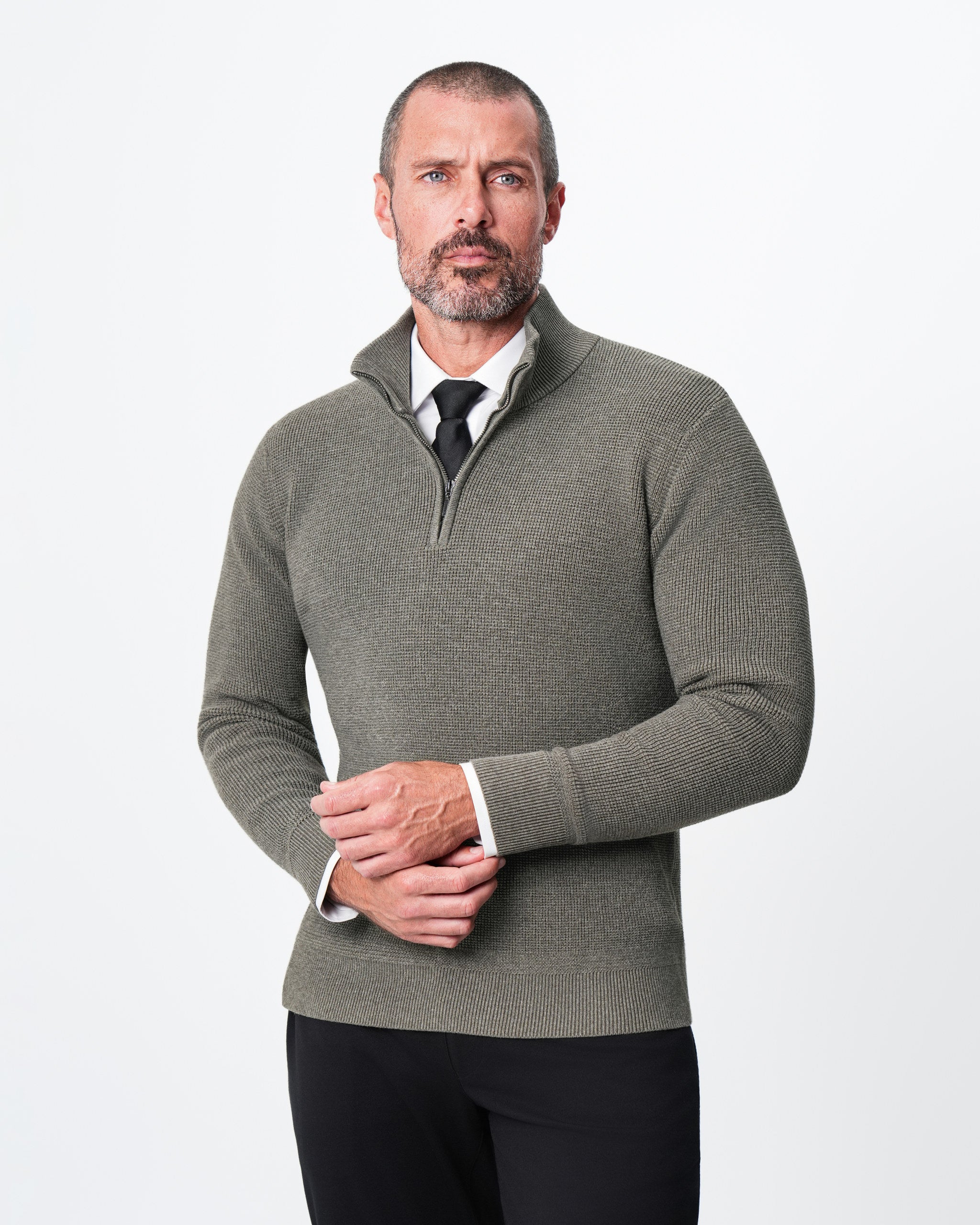 Heavy Knit Quarter Zip - Ash Olive
