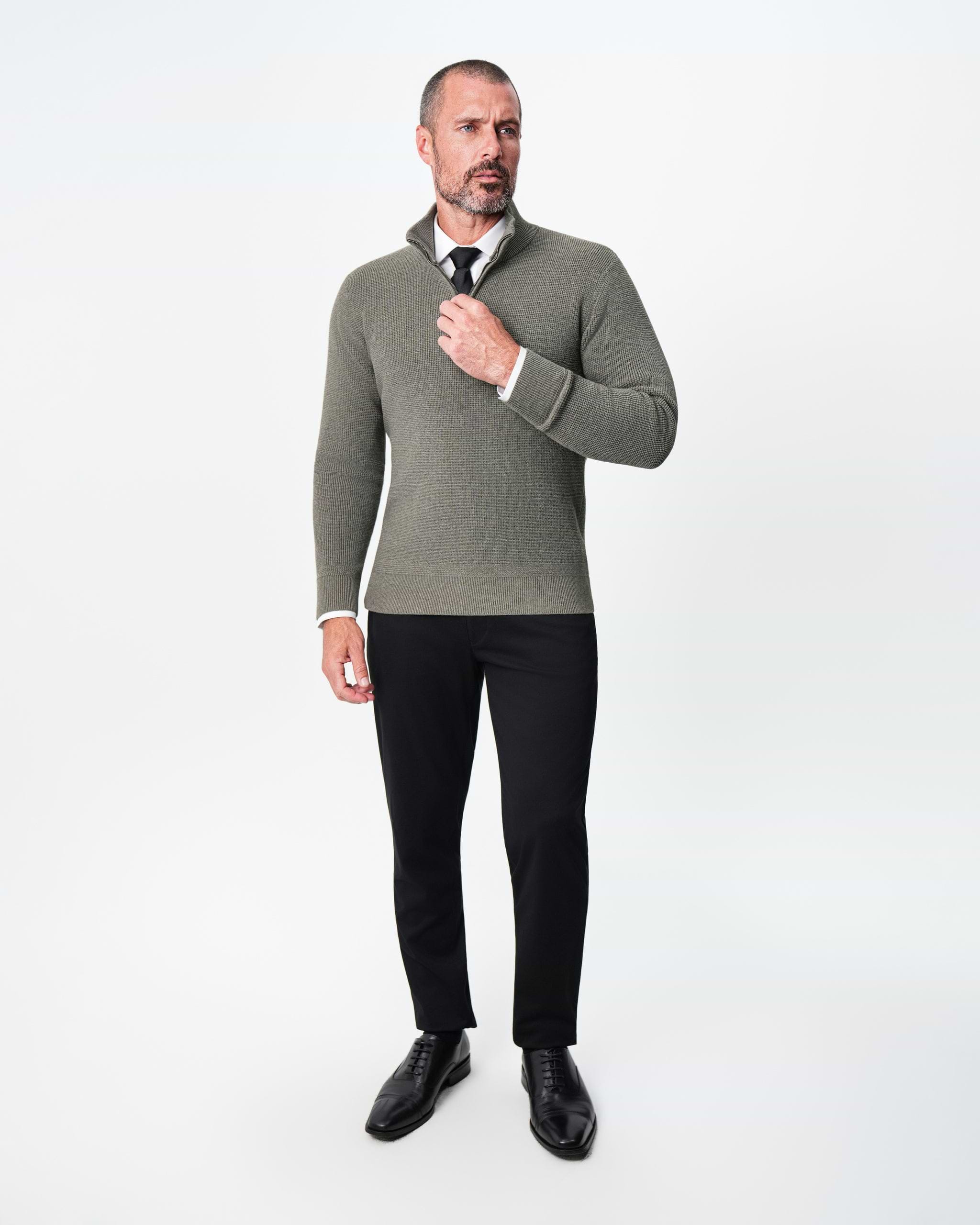 Heavy Knit Quarter Zip - Ash Olive