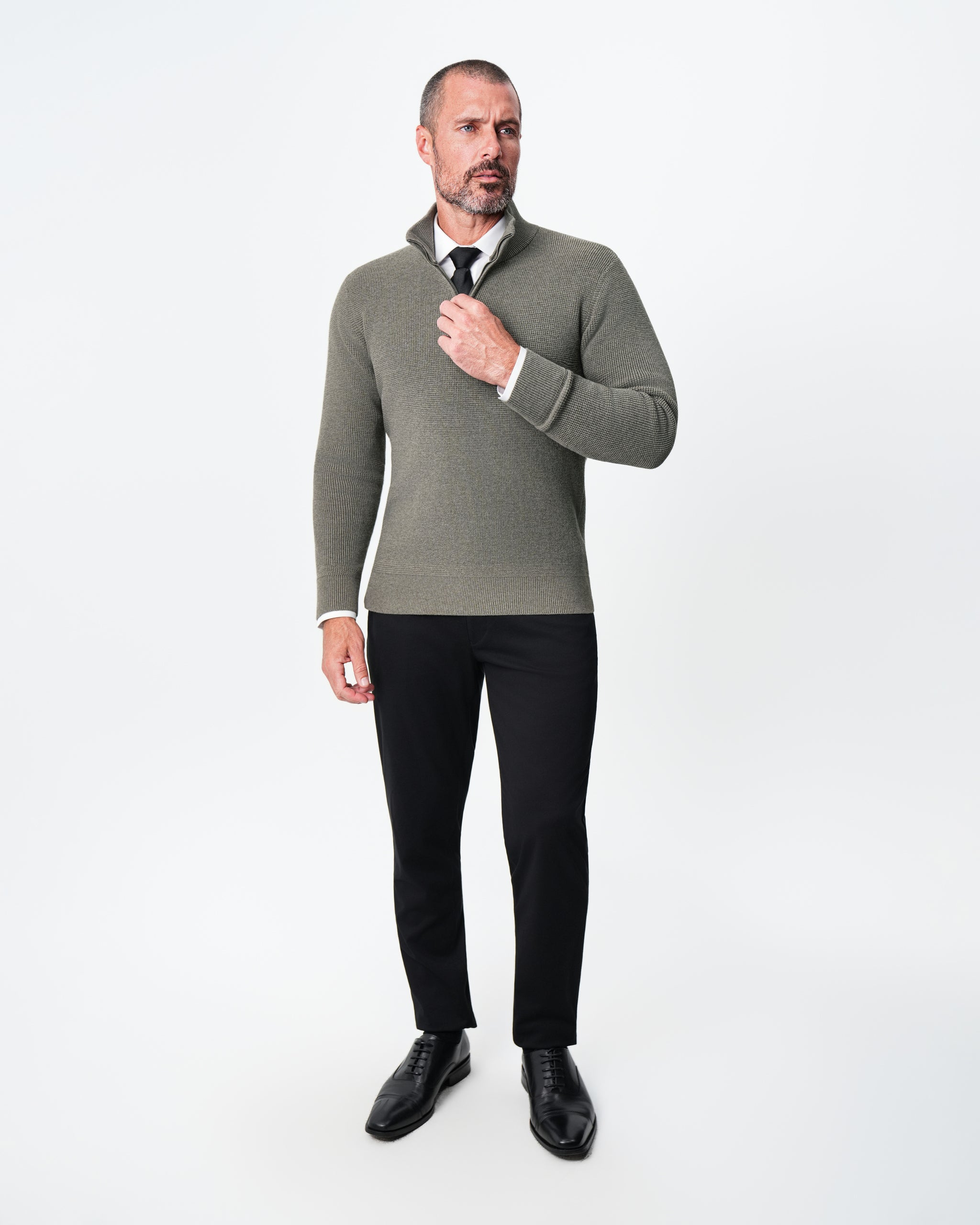 Heavy Knit Quarter Zip - Ash Olive