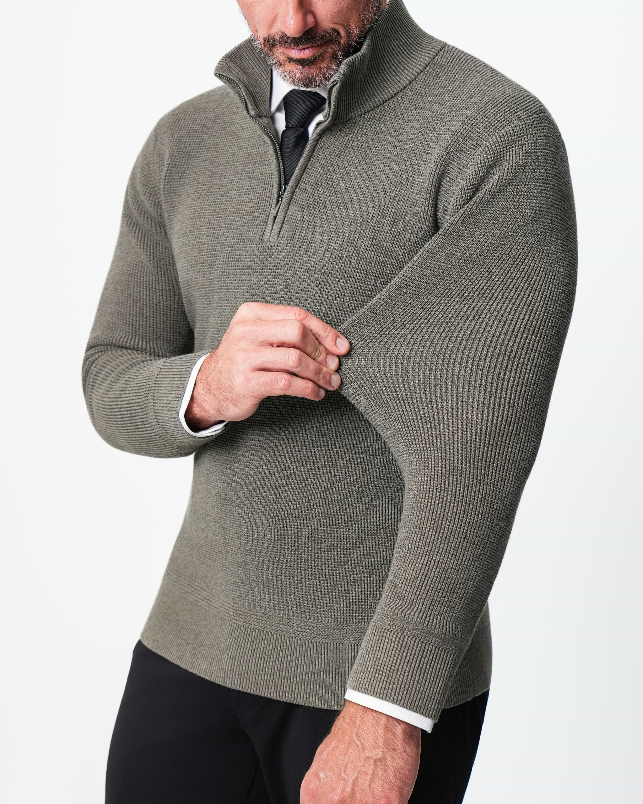 Heavy Knit Quarter Zip - Ash Olive