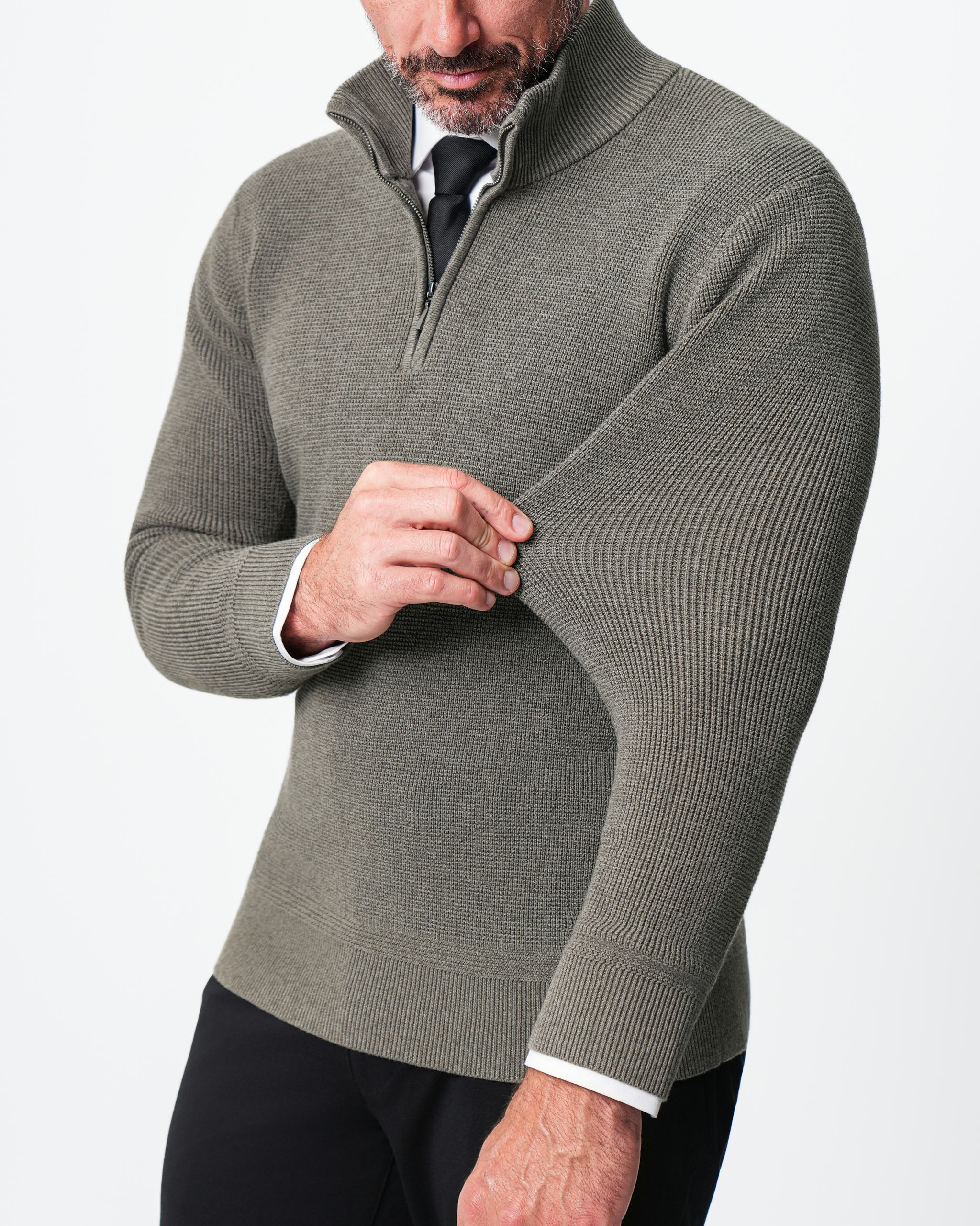 Heavy Knit Quarter Zip - Ash Olive