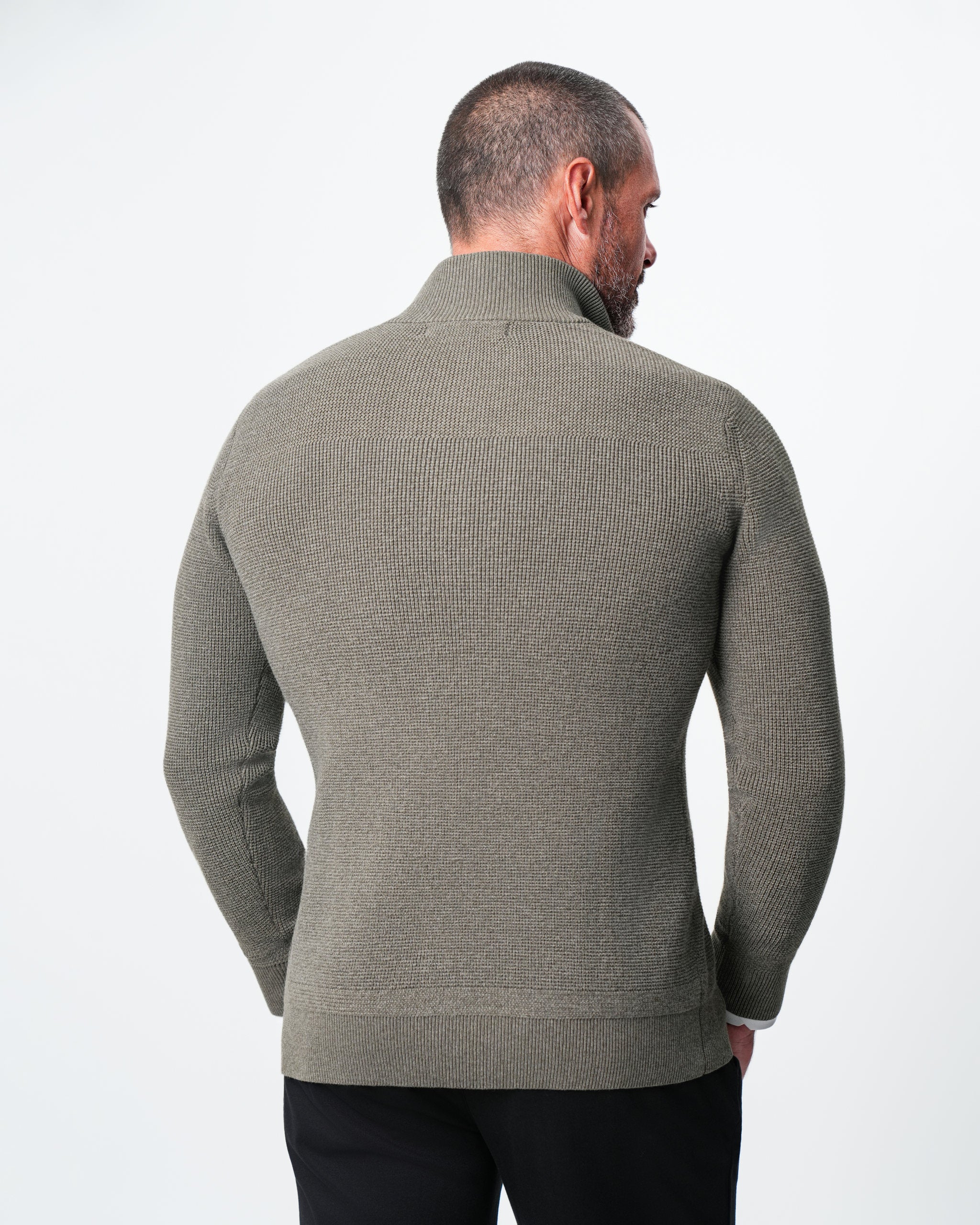 Heavy Knit Quarter Zip - Ash Olive