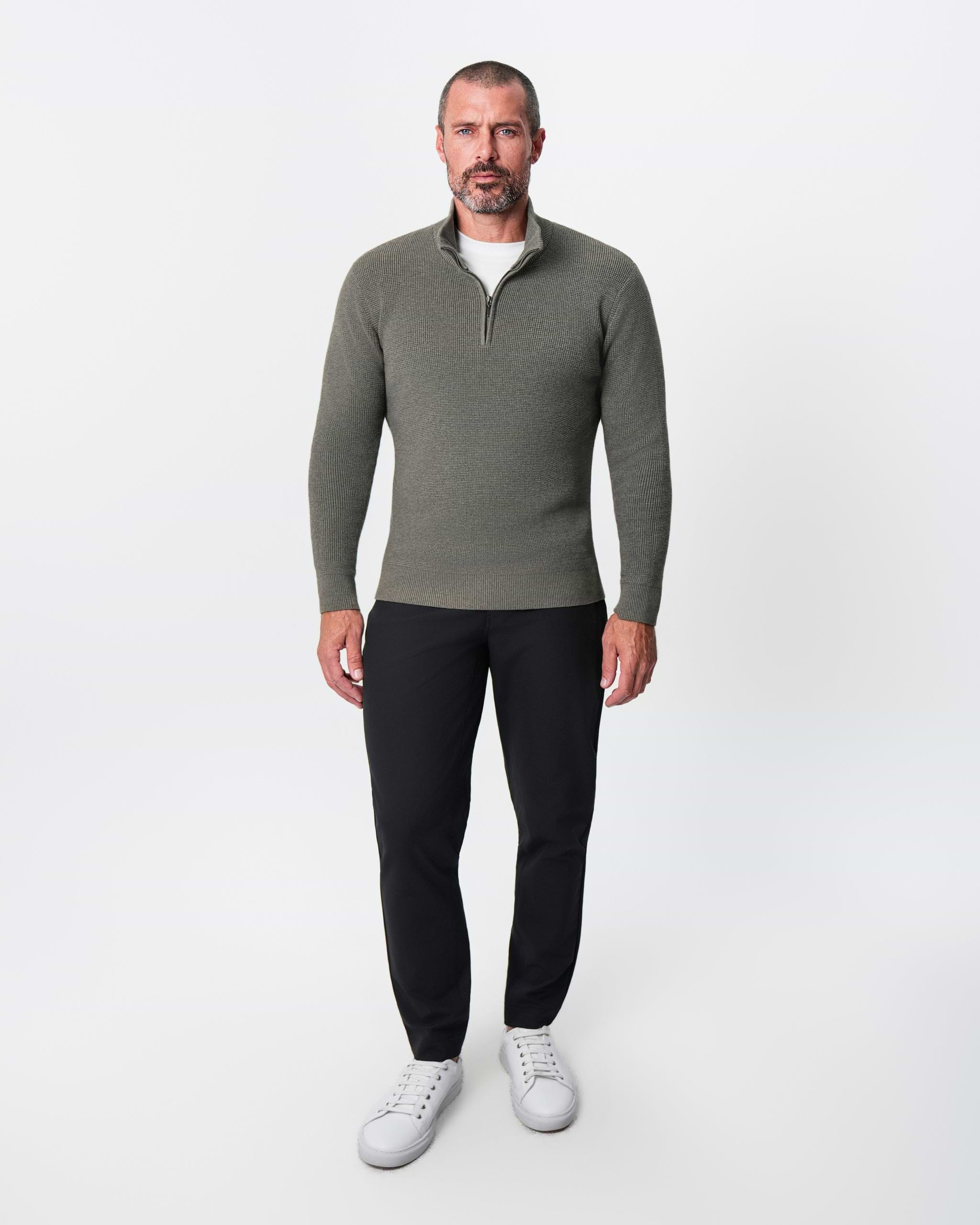Heavy Knit Quarter Zip - Ash Olive
