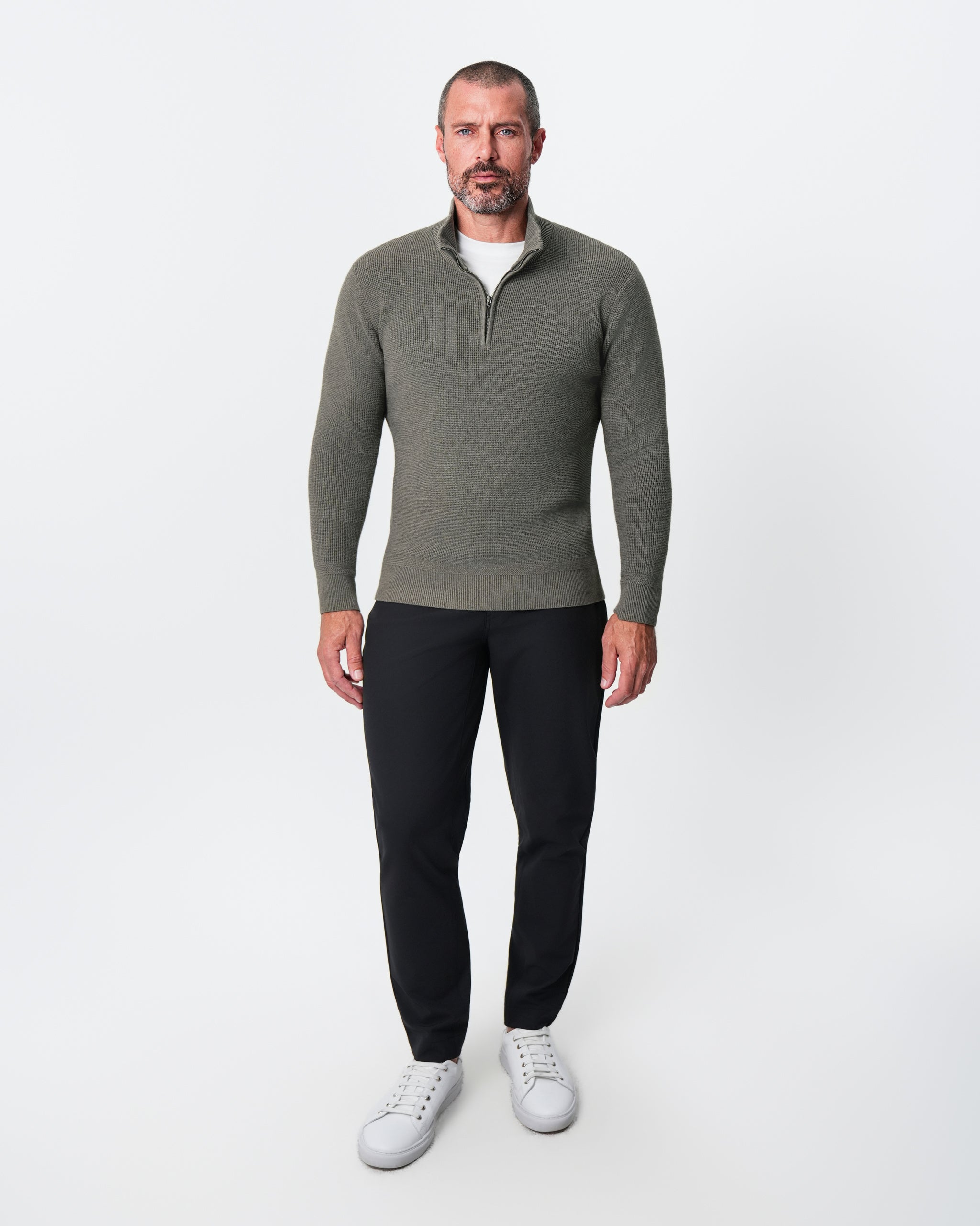 Heavy Knit Quarter Zip - Ash Olive