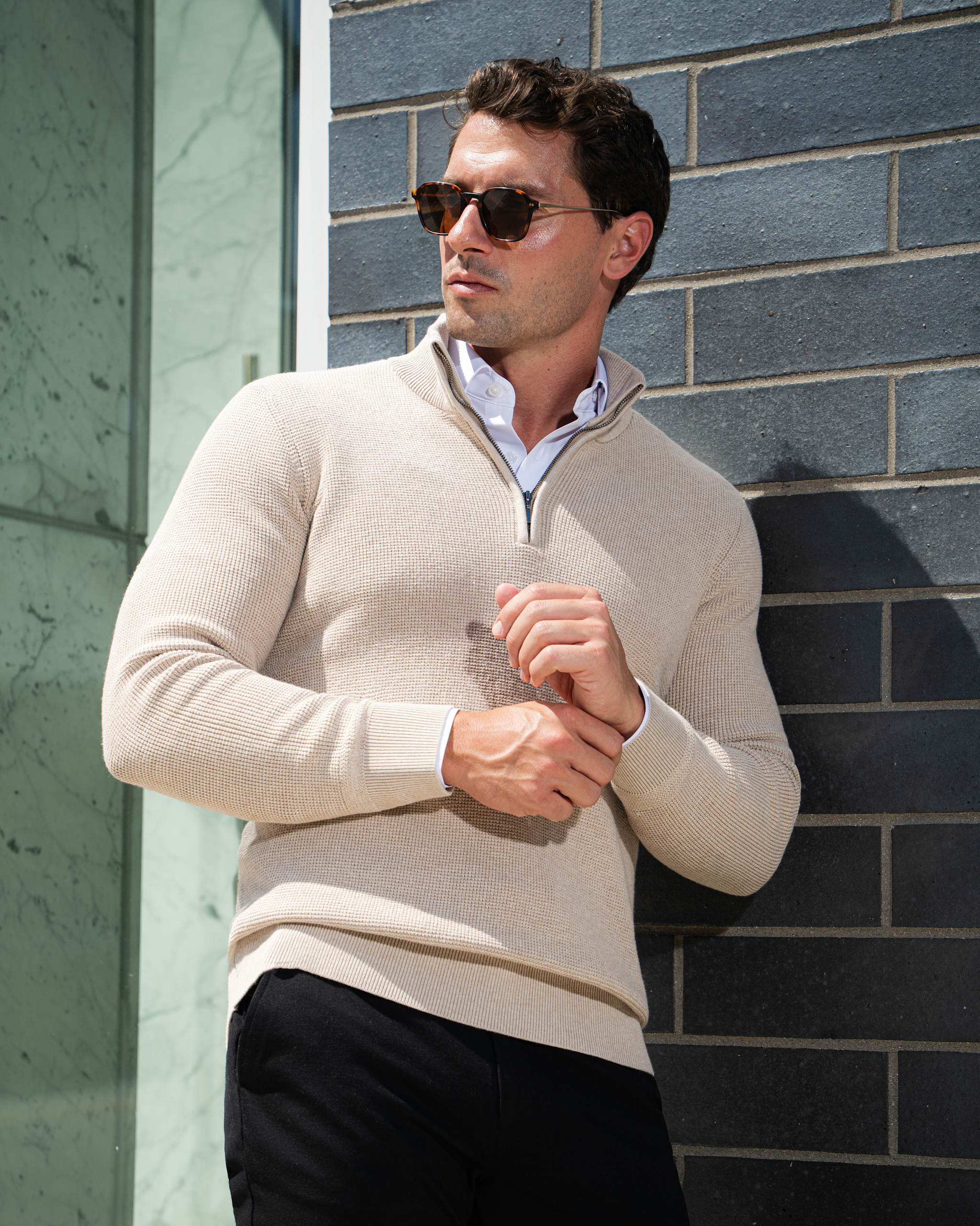 Heavy Knit Quarter Zip - Tan