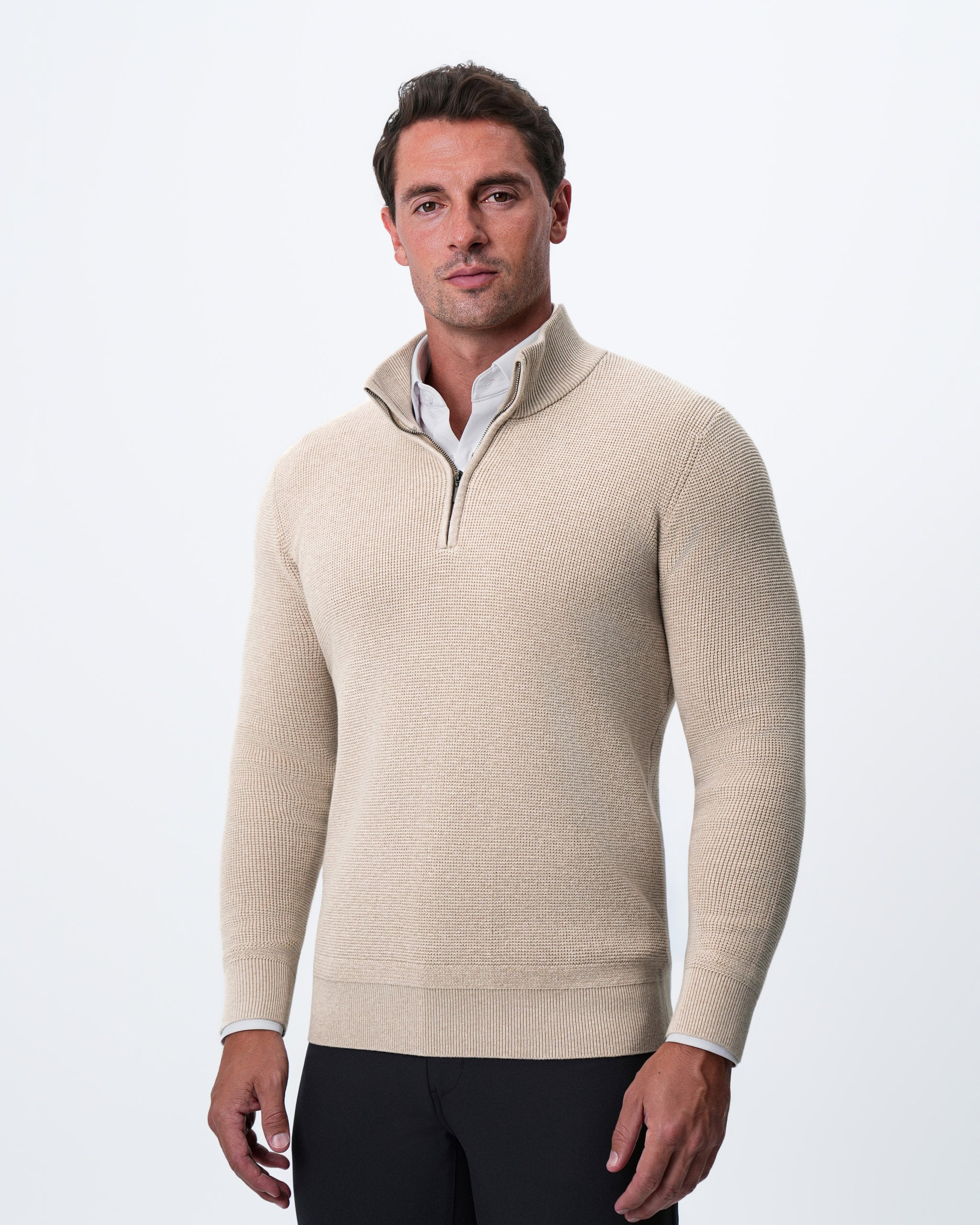 Heavy Knit Quarter Zip - Tan