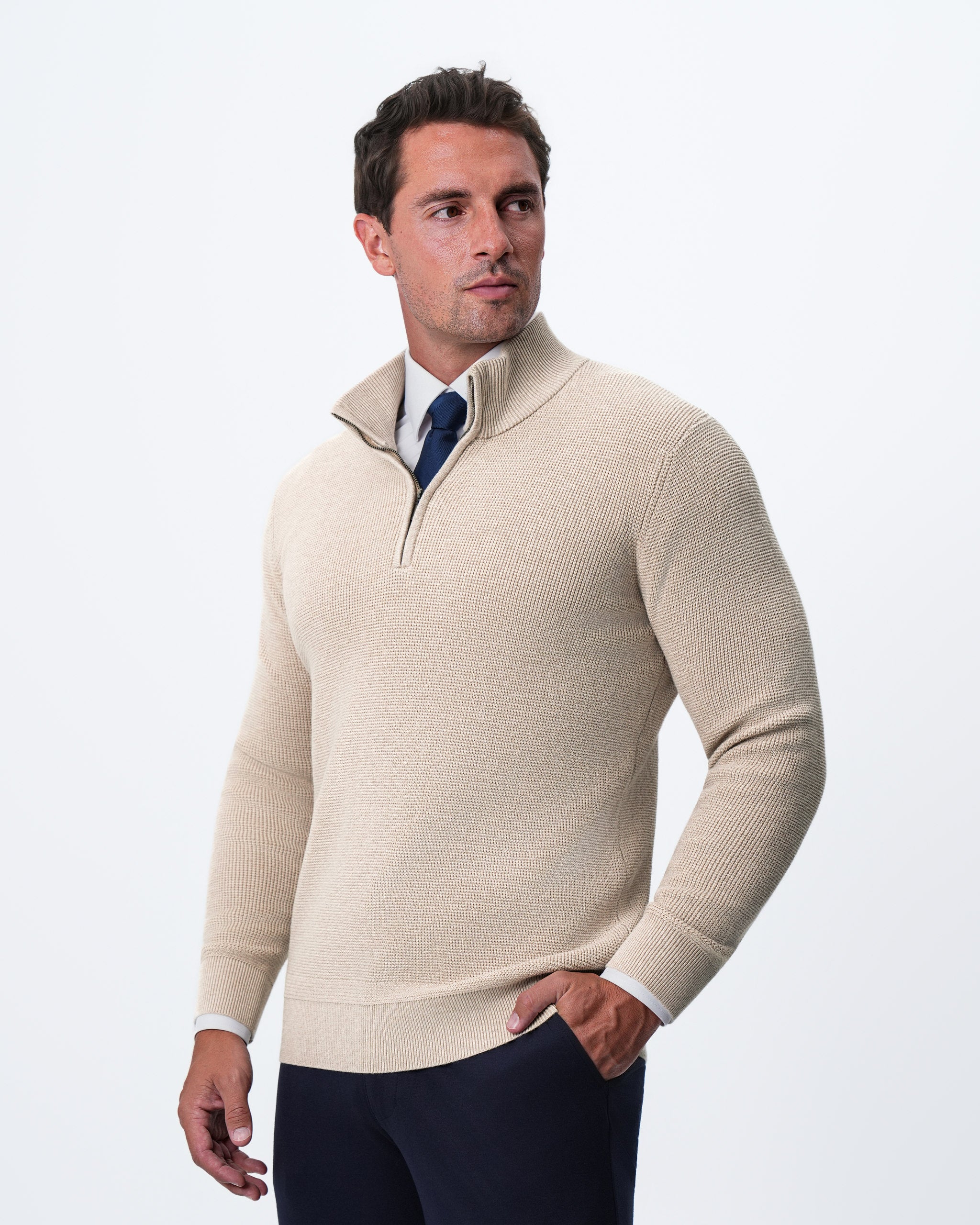 Heavy Knit Quarter Zip - Tan