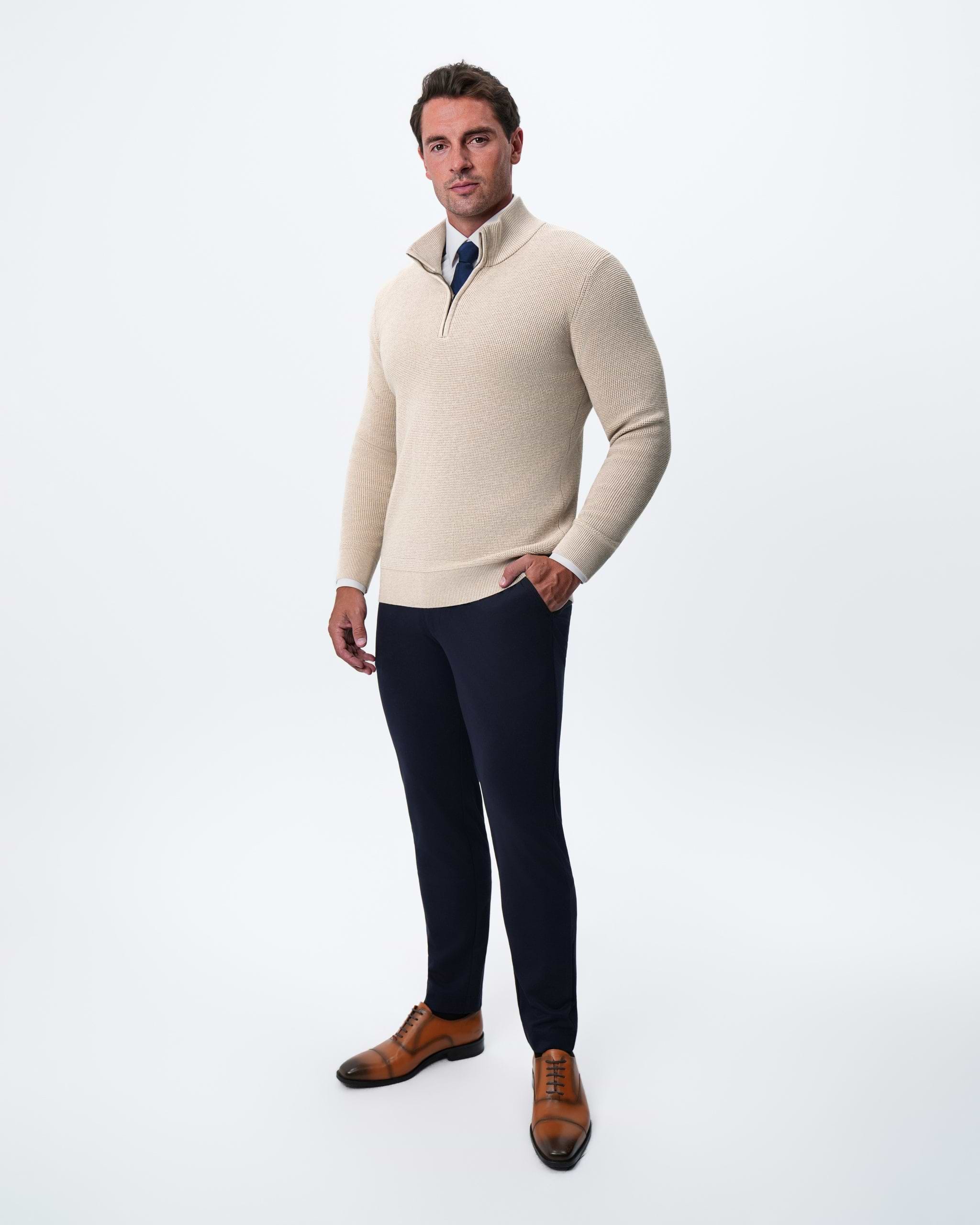 Heavy Knit Quarter Zip - Tan