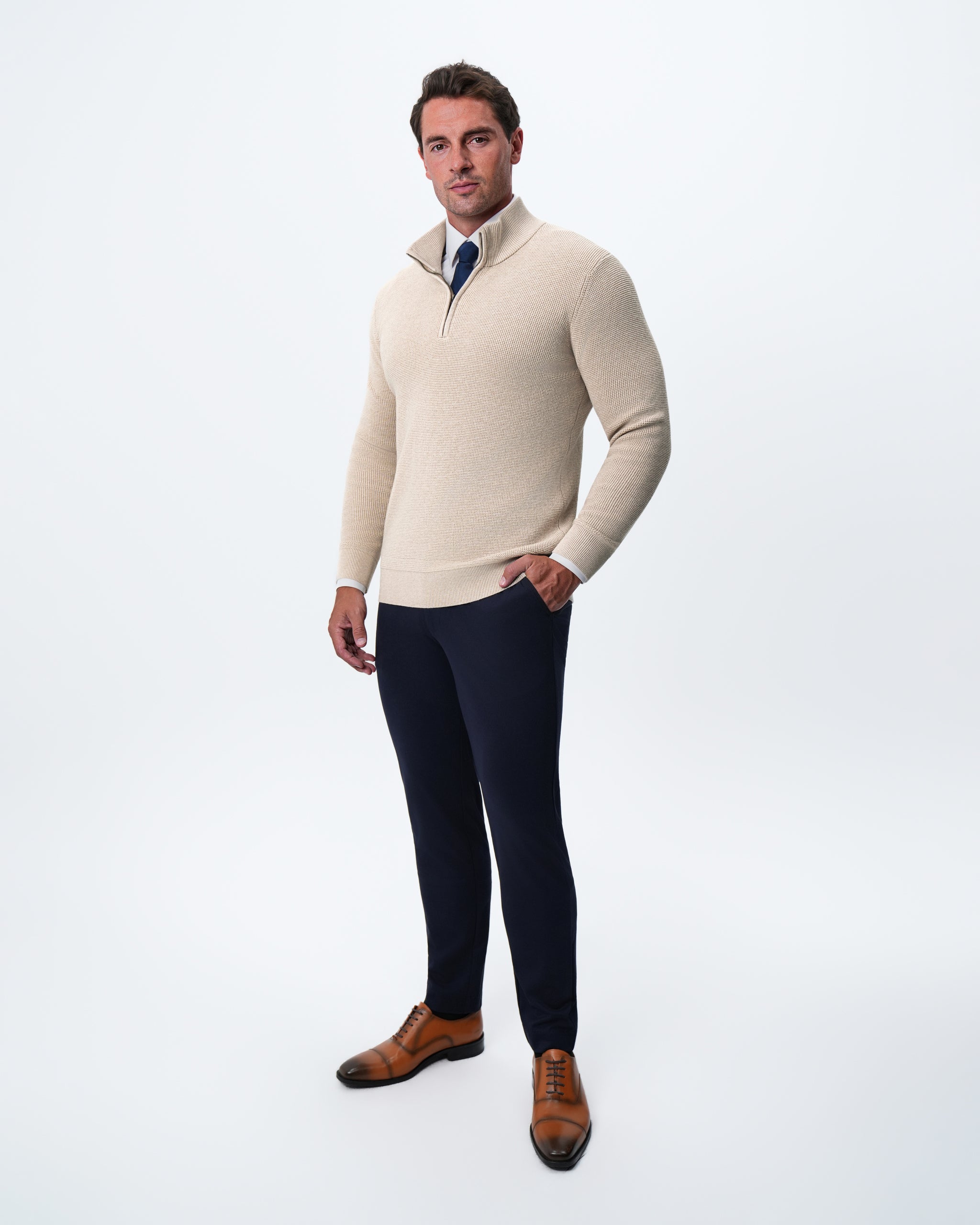 Heavy Knit Quarter Zip - Tan