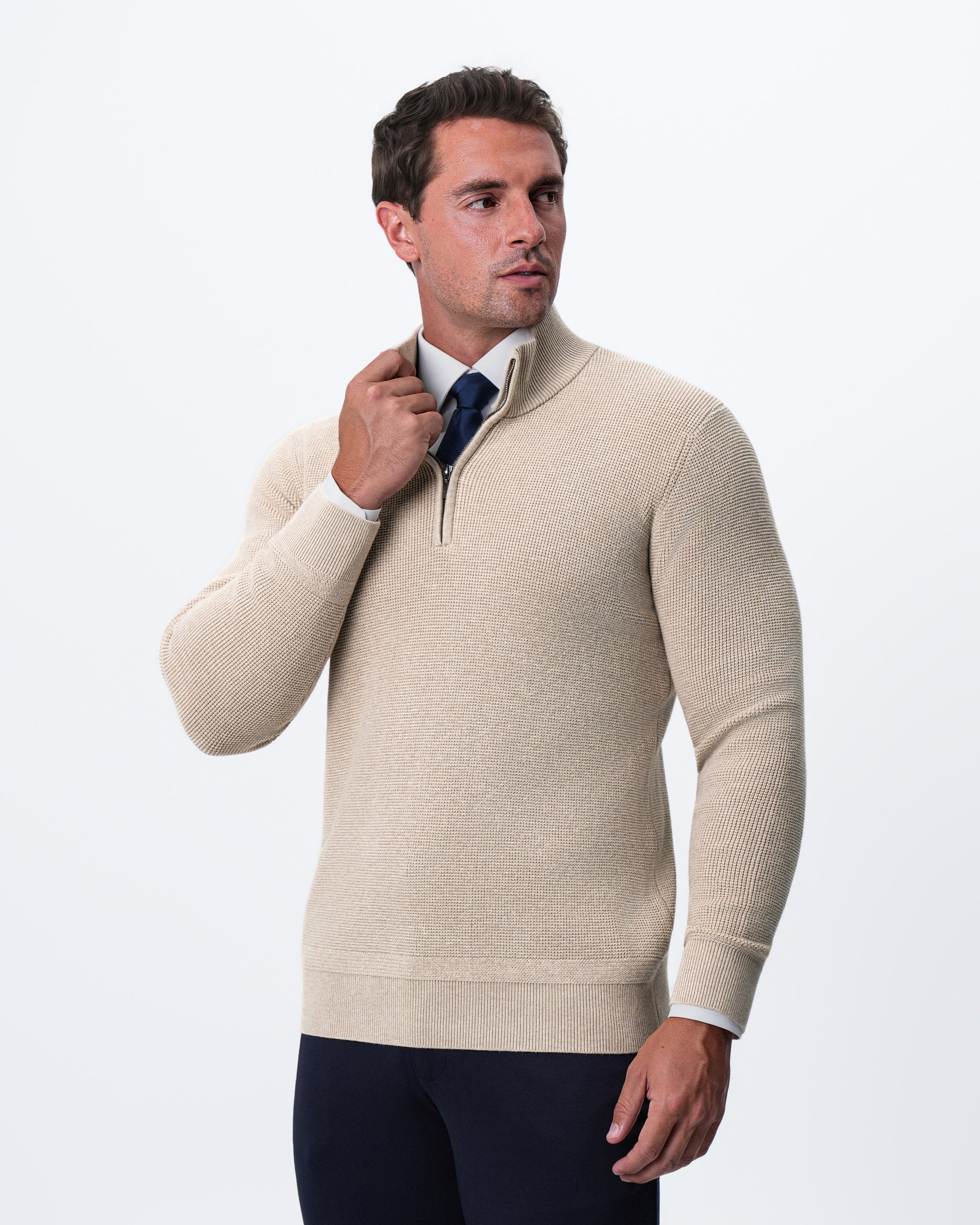 Heavy Knit Quarter Zip - Tan