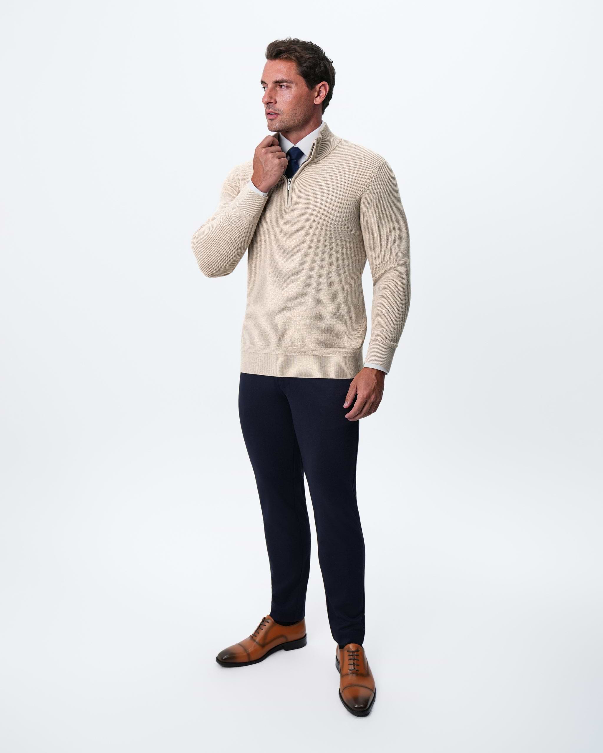 Heavy Knit Quarter Zip - Tan