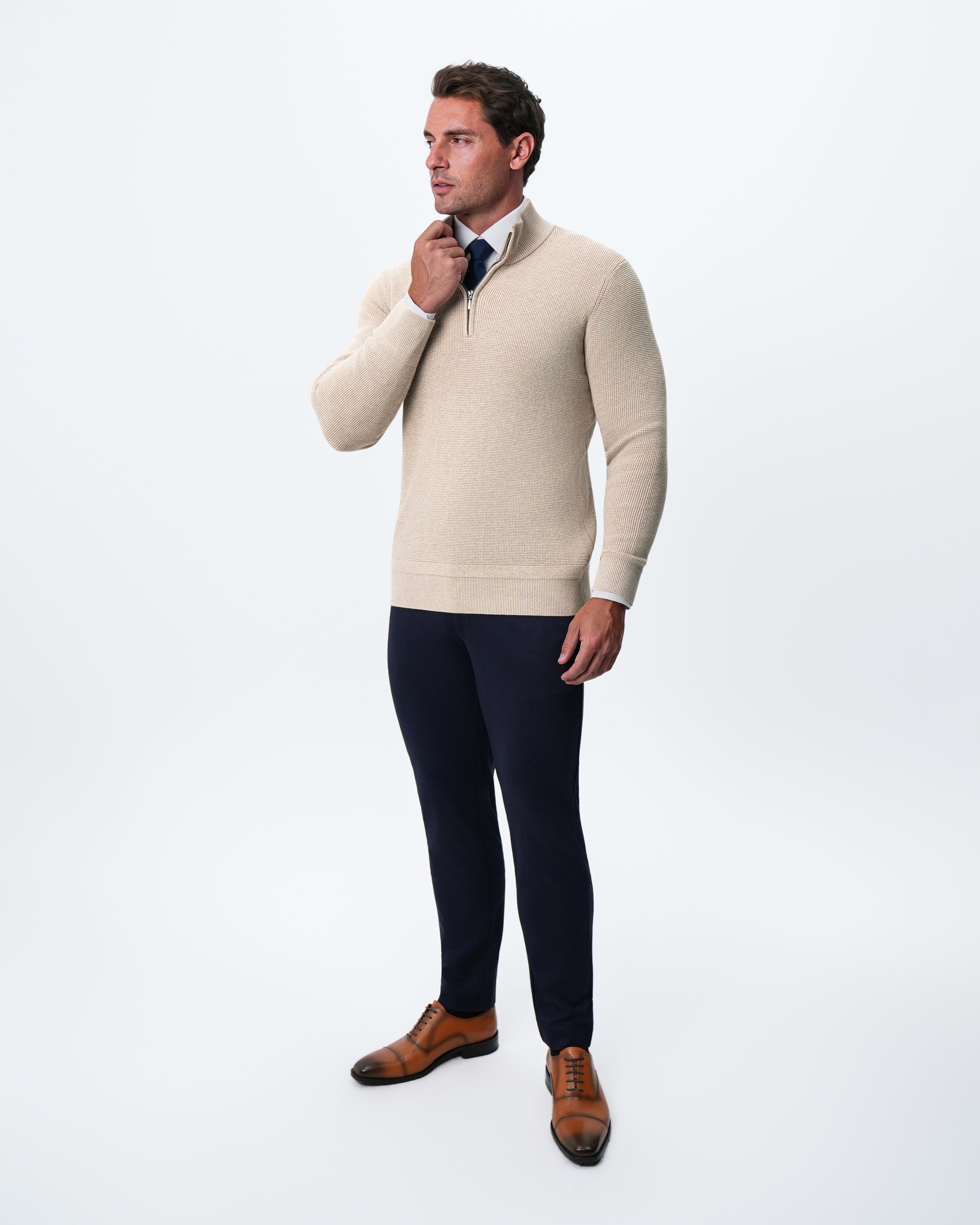 Heavy Knit Quarter Zip - Tan