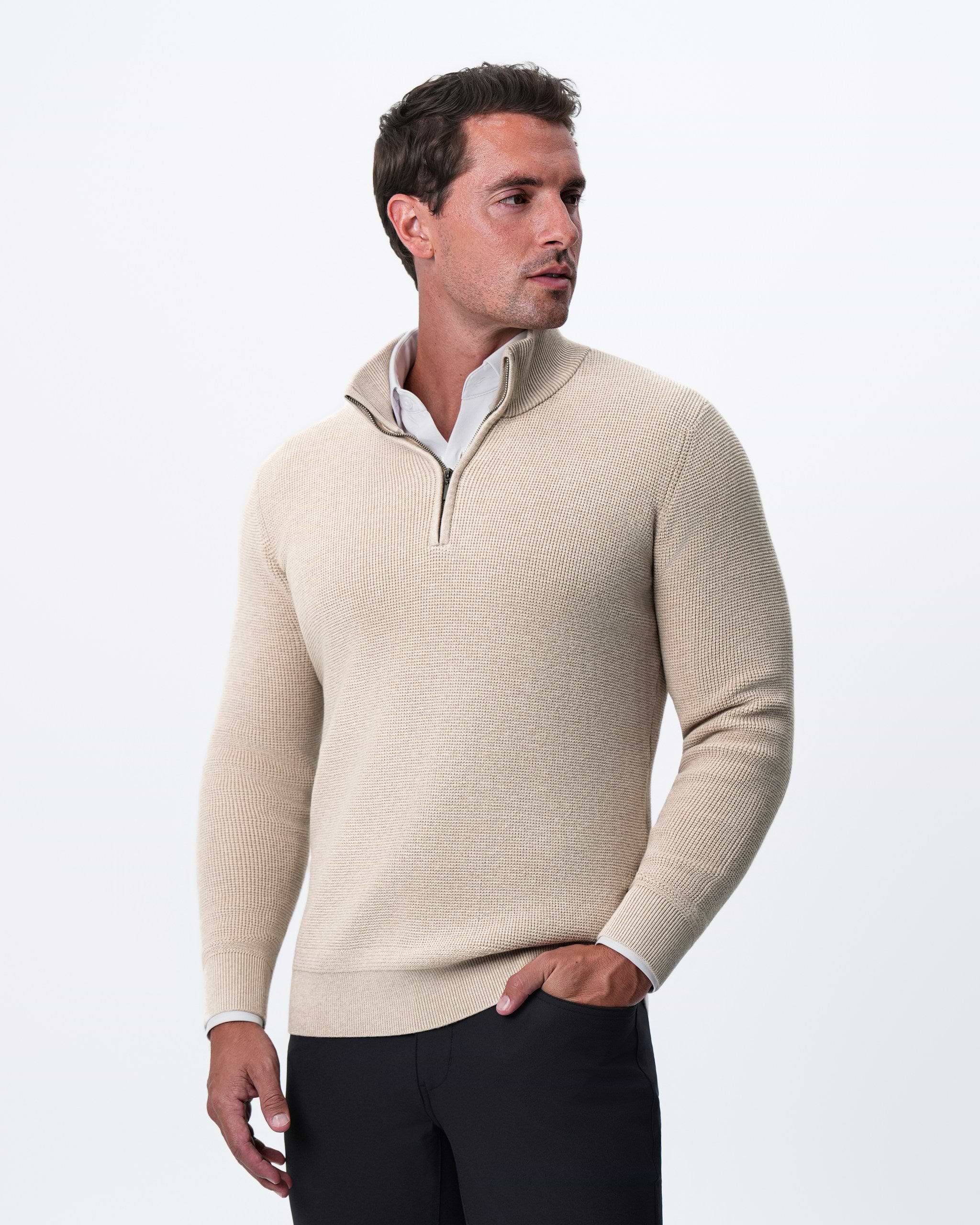 Heavy Knit Quarter Zip - Tan