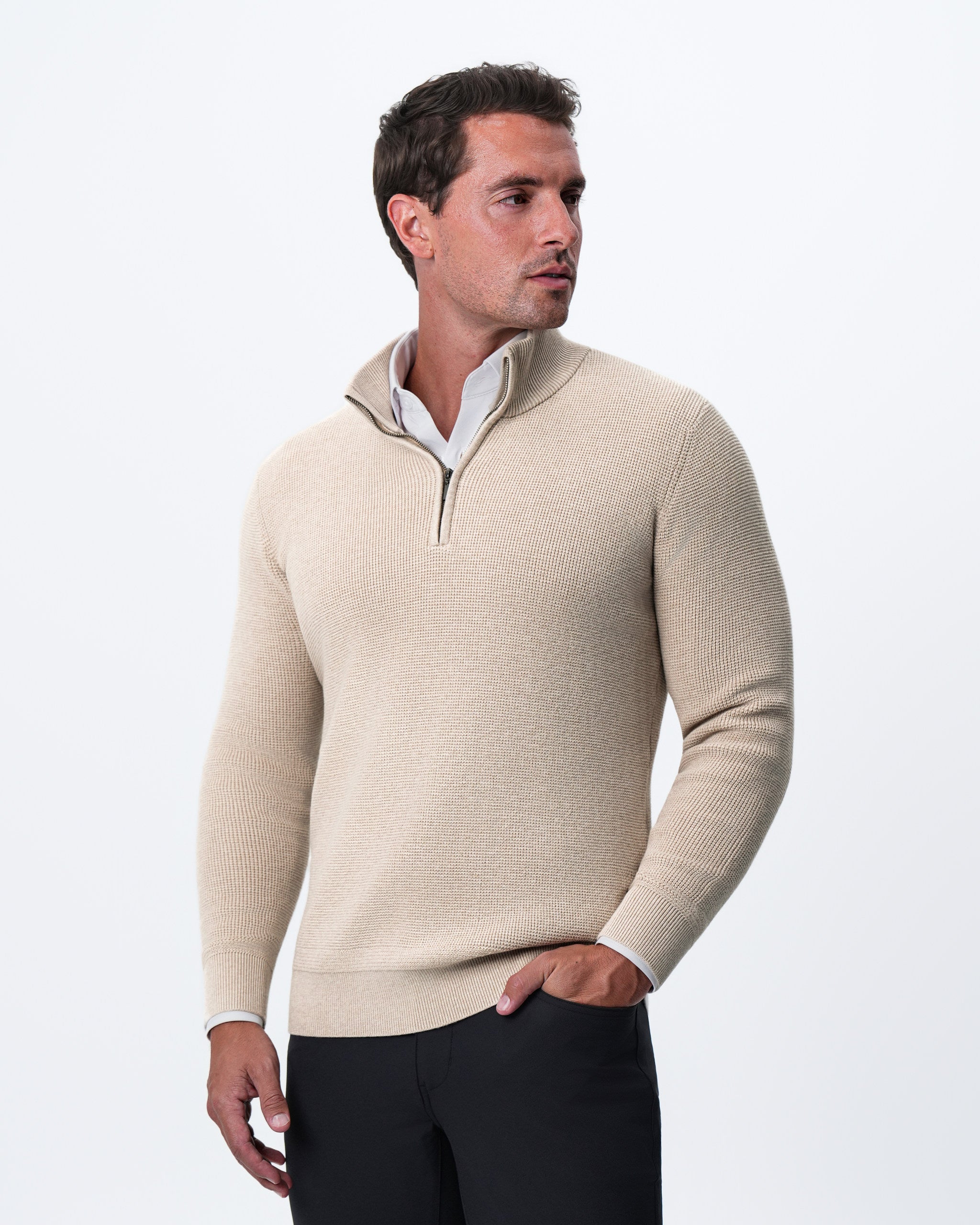 Heavy Knit Quarter Zip - Tan