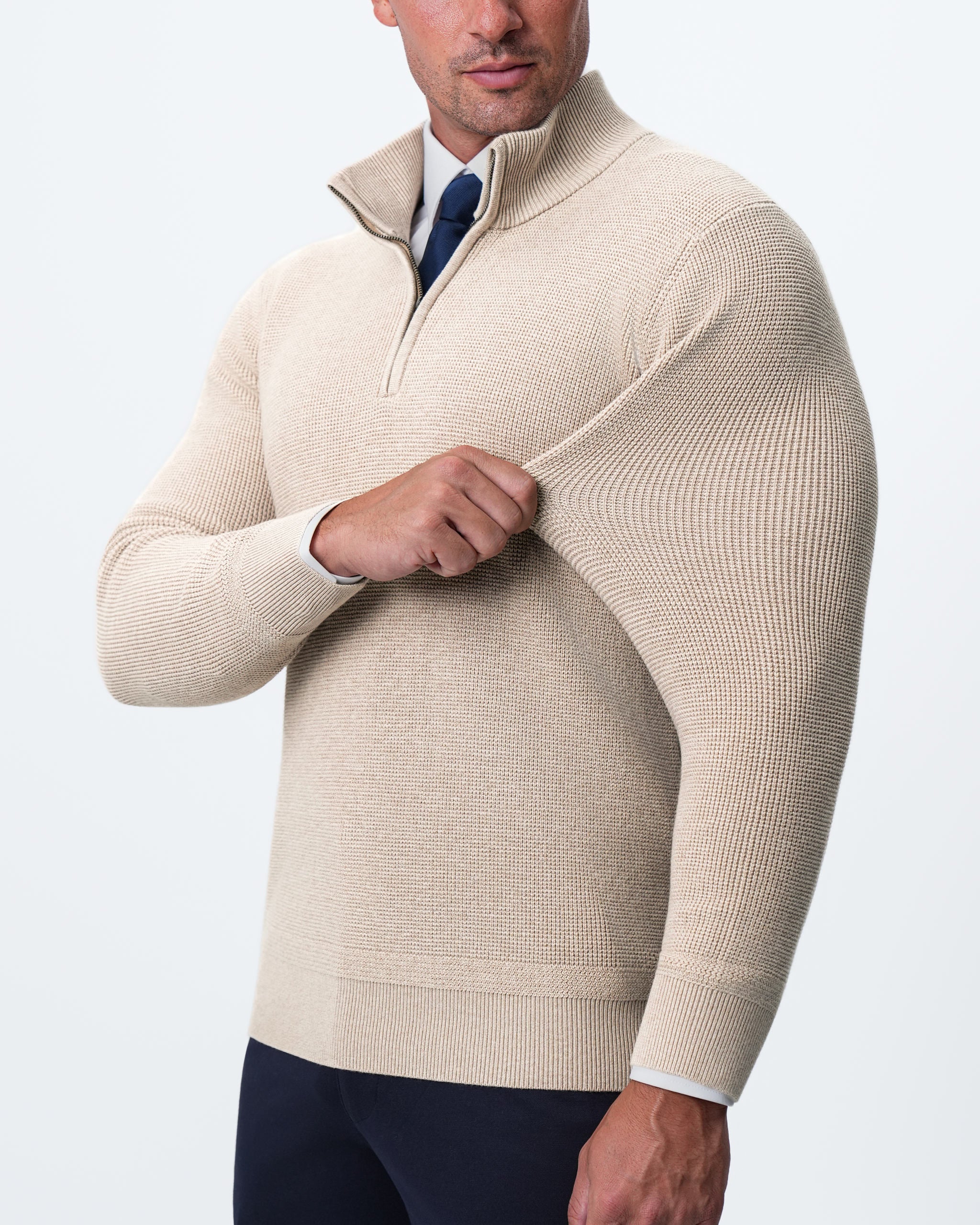 Heavy Knit Quarter Zip - Tan