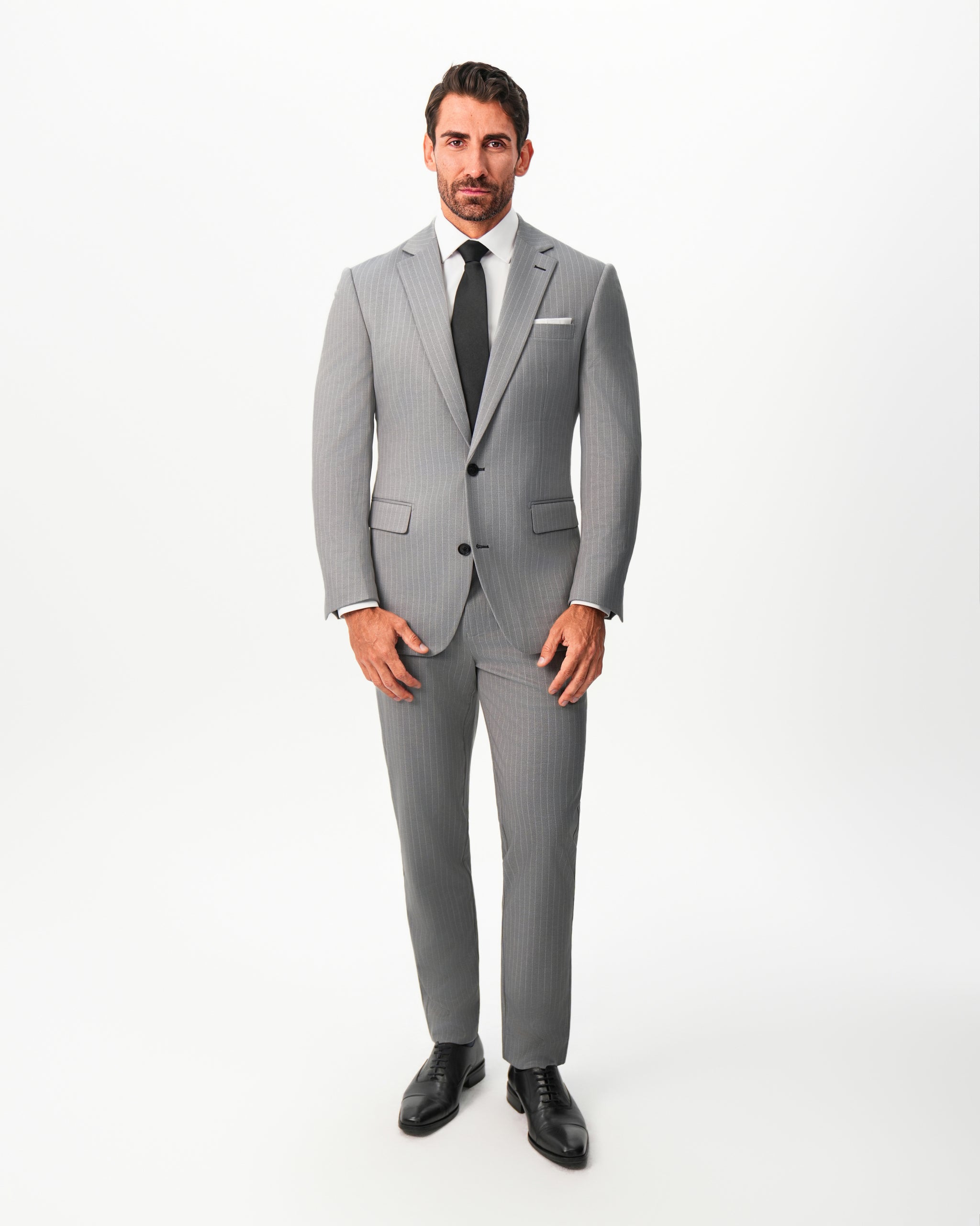 Athletic Fit Stretch Suit - Light Grey Chalk Stripe