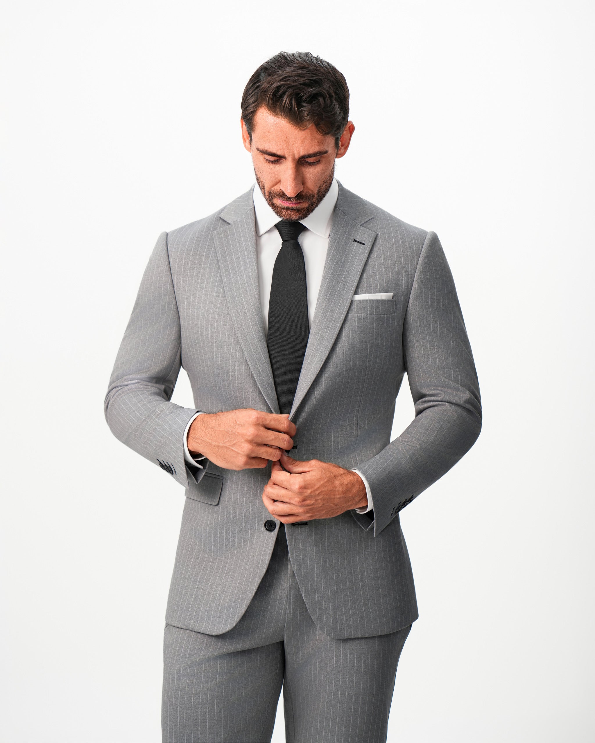 Athletic Fit Stretch Suit - Light Grey Chalk Stripe