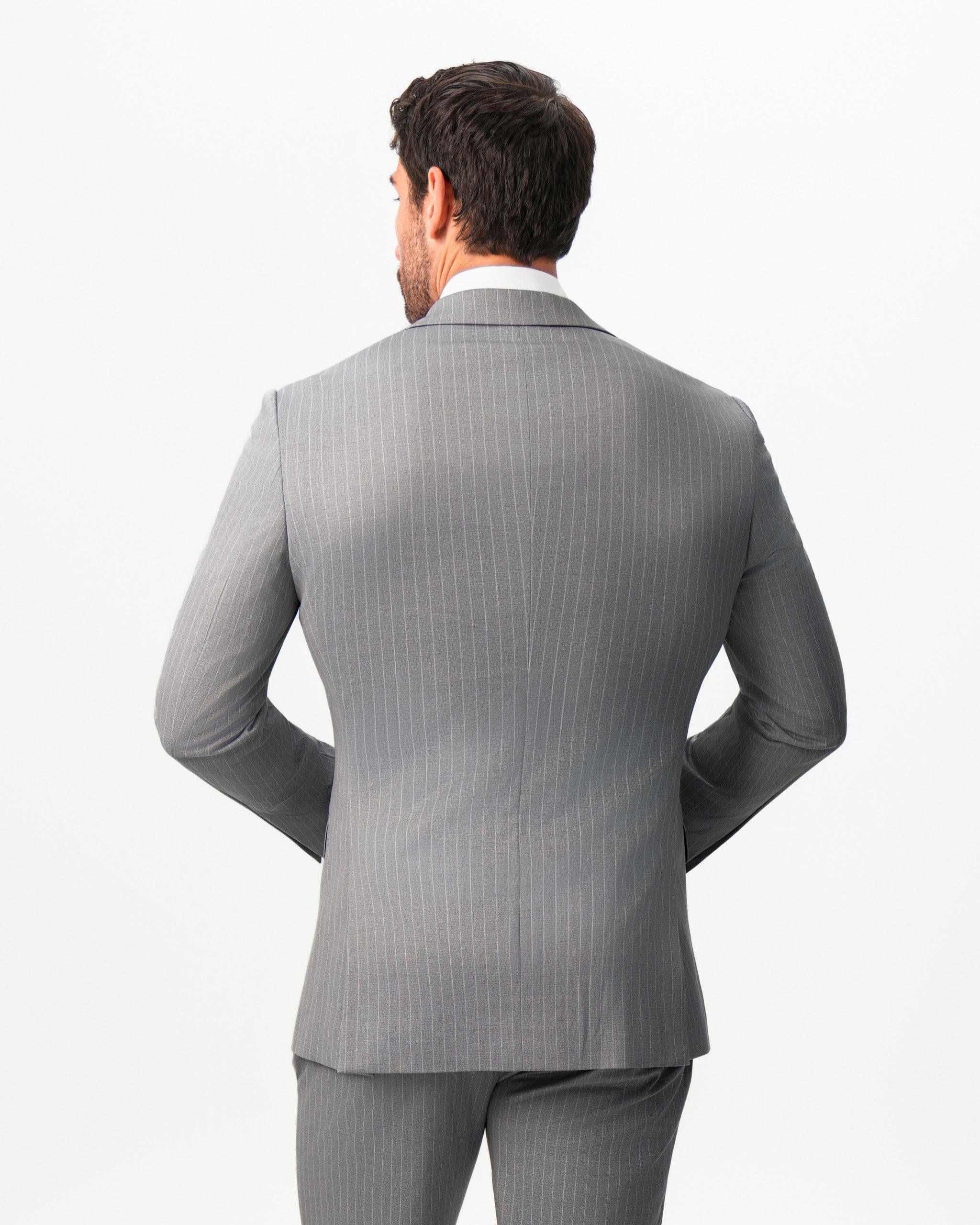 Athletic Fit Stretch Suit - Light Grey Chalk Stripe