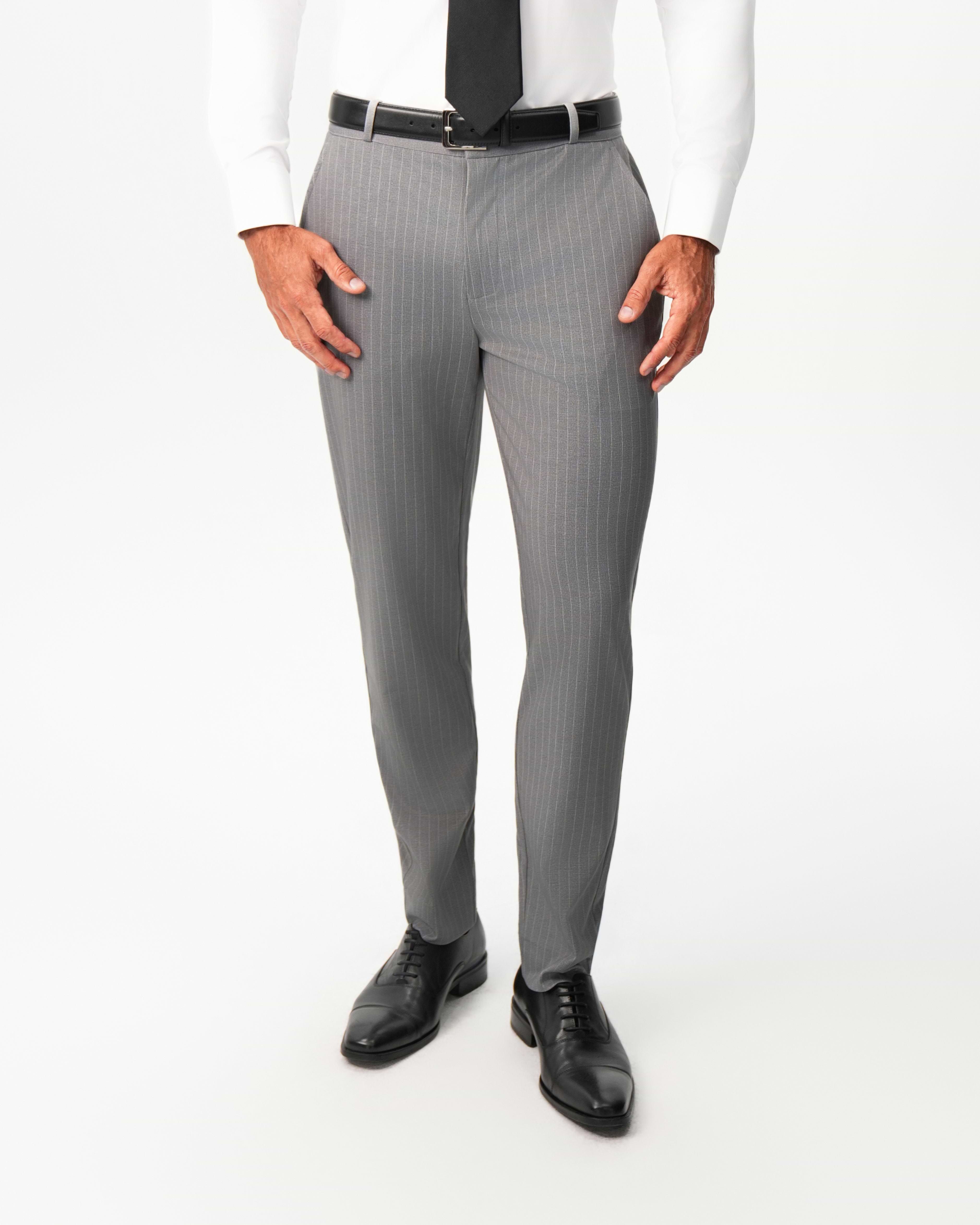 Athletic Fit Stretch Suit Pants - Light Grey Chalk Stripe
