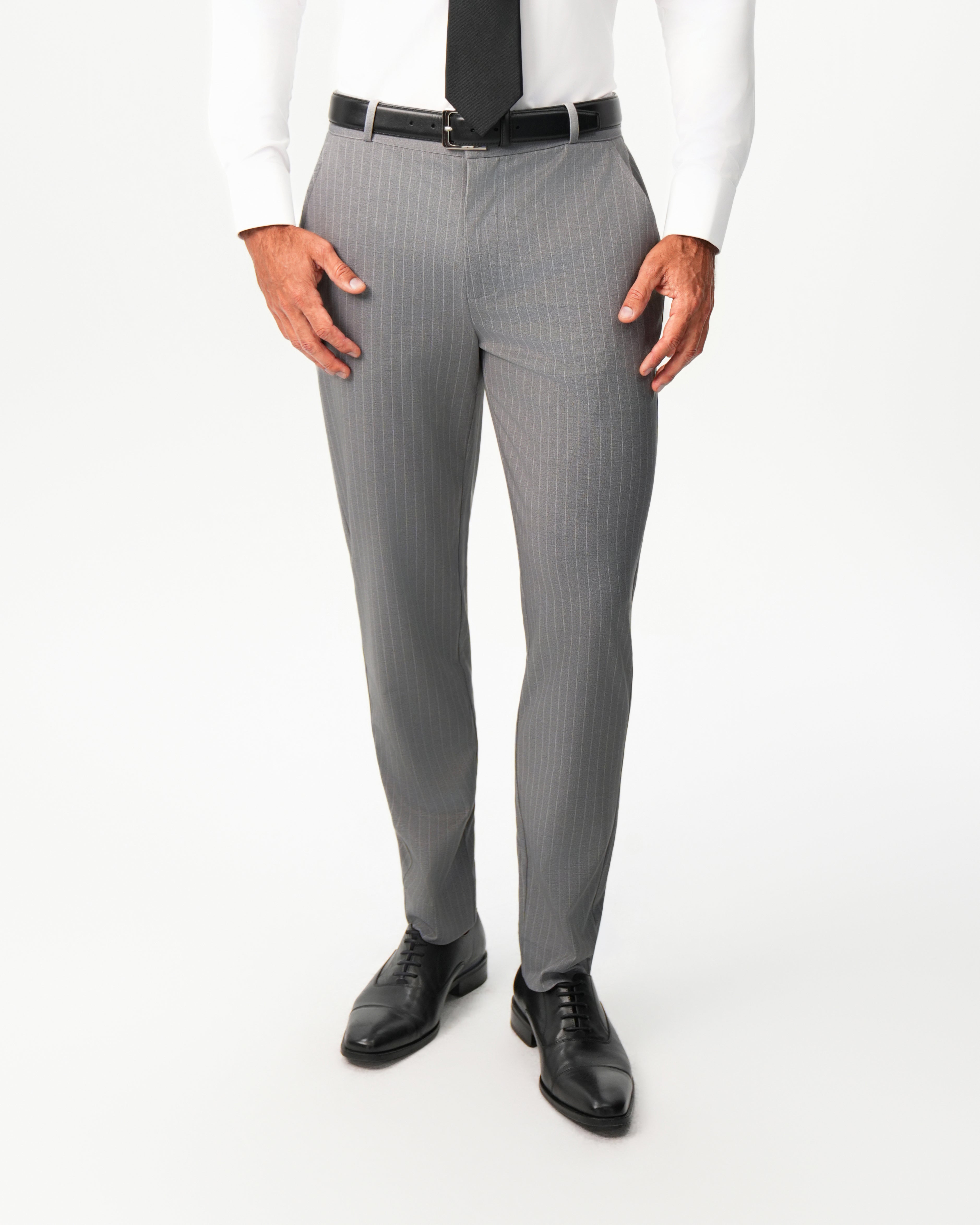 Athletic Fit Stretch Suit Pants - Light Grey Chalk Stripe