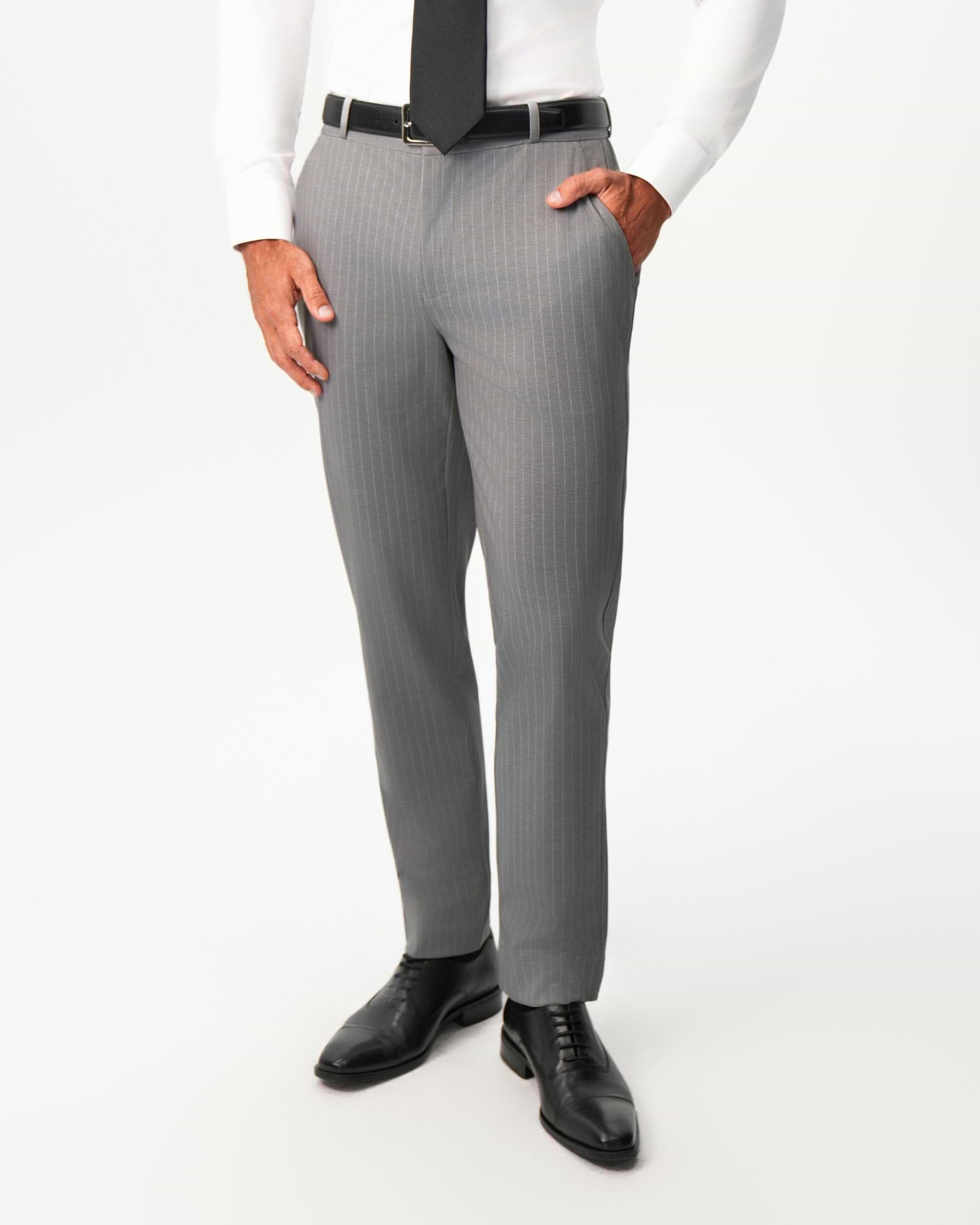 Athletic Fit Stretch Suit Pants - Light Grey Chalk Stripe
