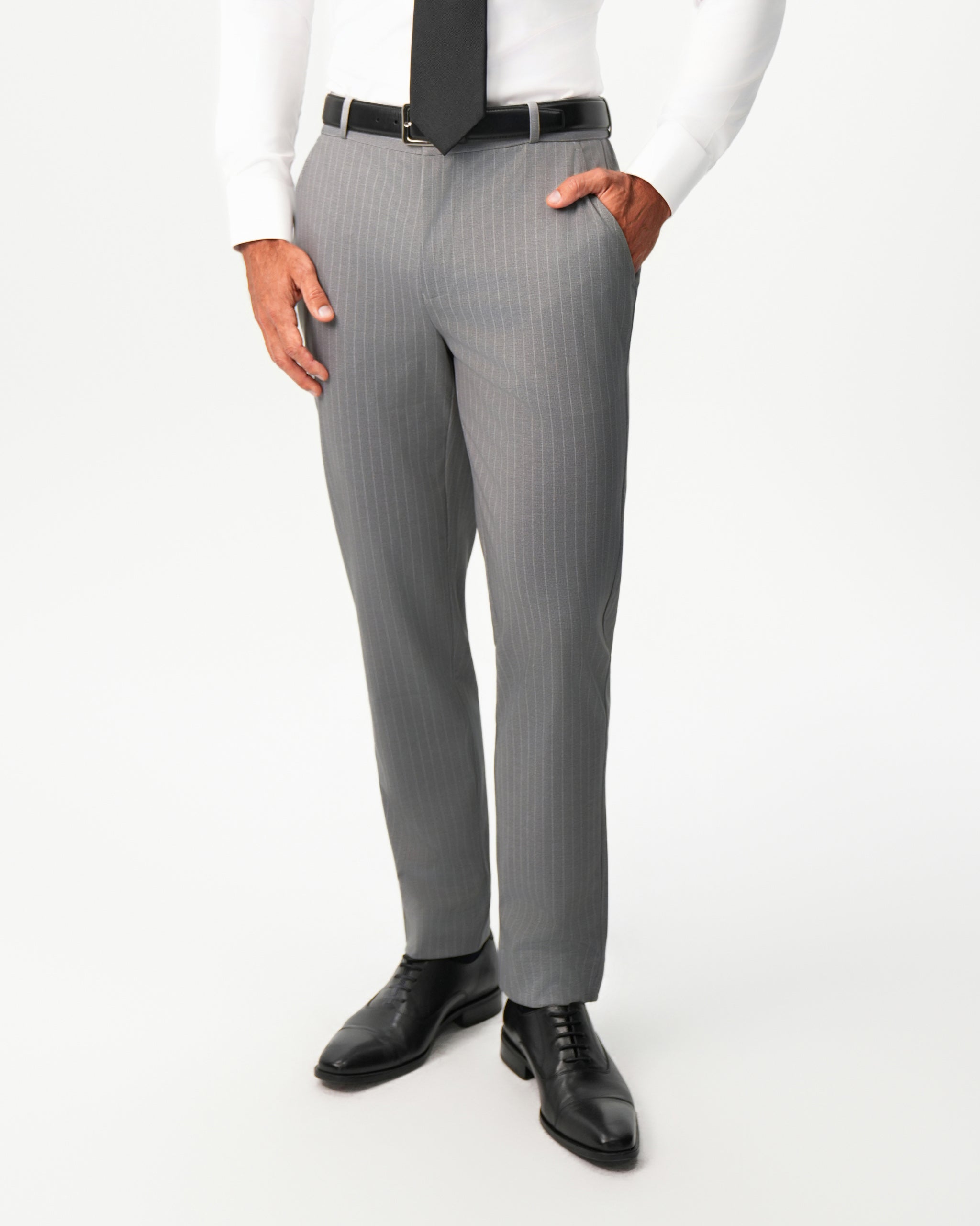 Athletic Fit Stretch Suit Pants - Light Grey Chalk Stripe