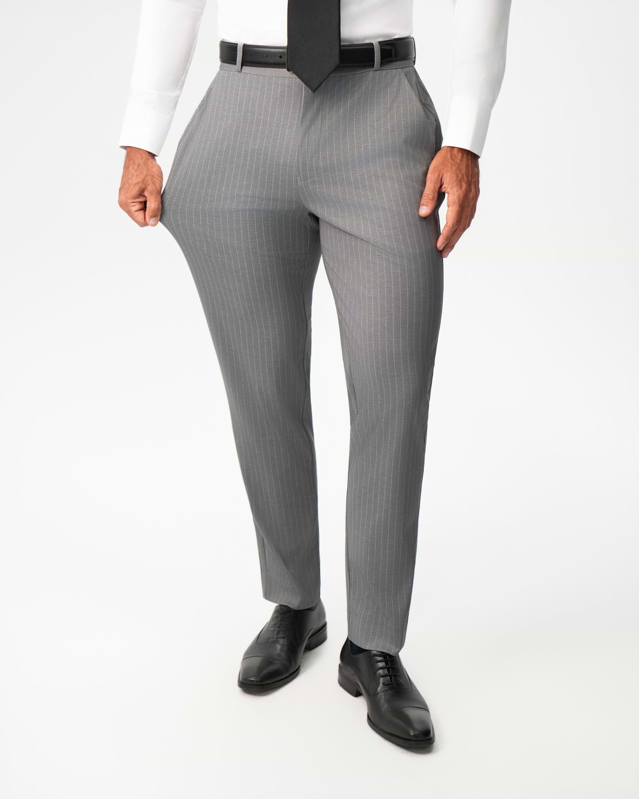Athletic Fit Stretch Suit Pants - Light Grey Chalk Stripe