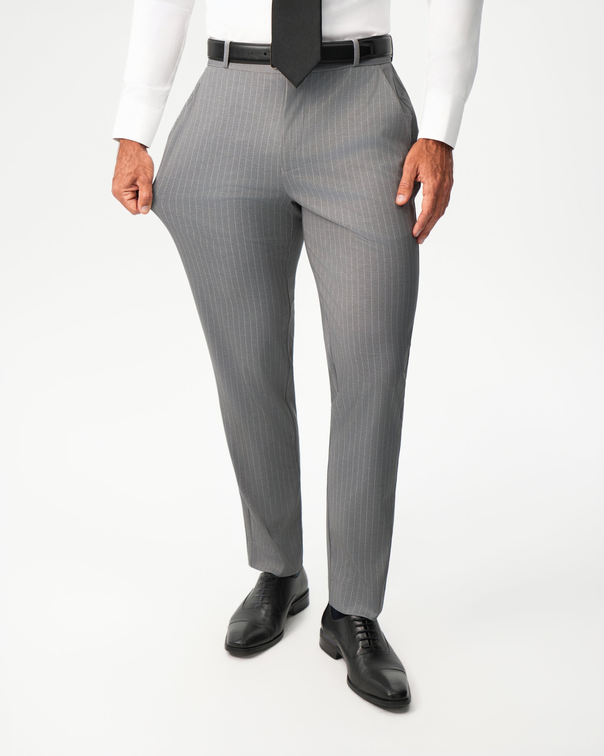Athletic Fit Stretch Suit Pants - Light Grey Chalk Stripe