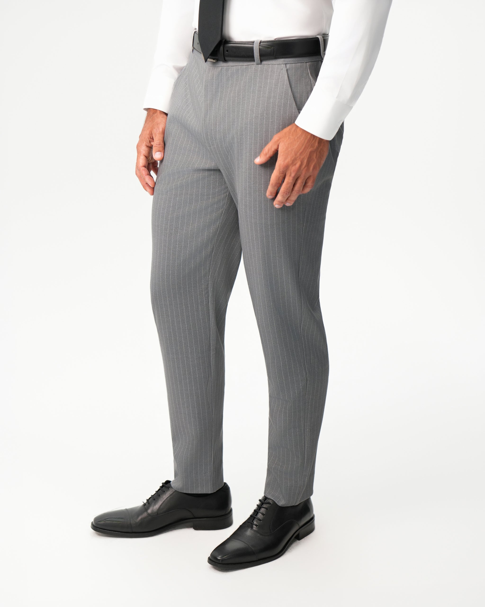 Athletic Fit Stretch Suit Pants - Light Grey Chalk Stripe
