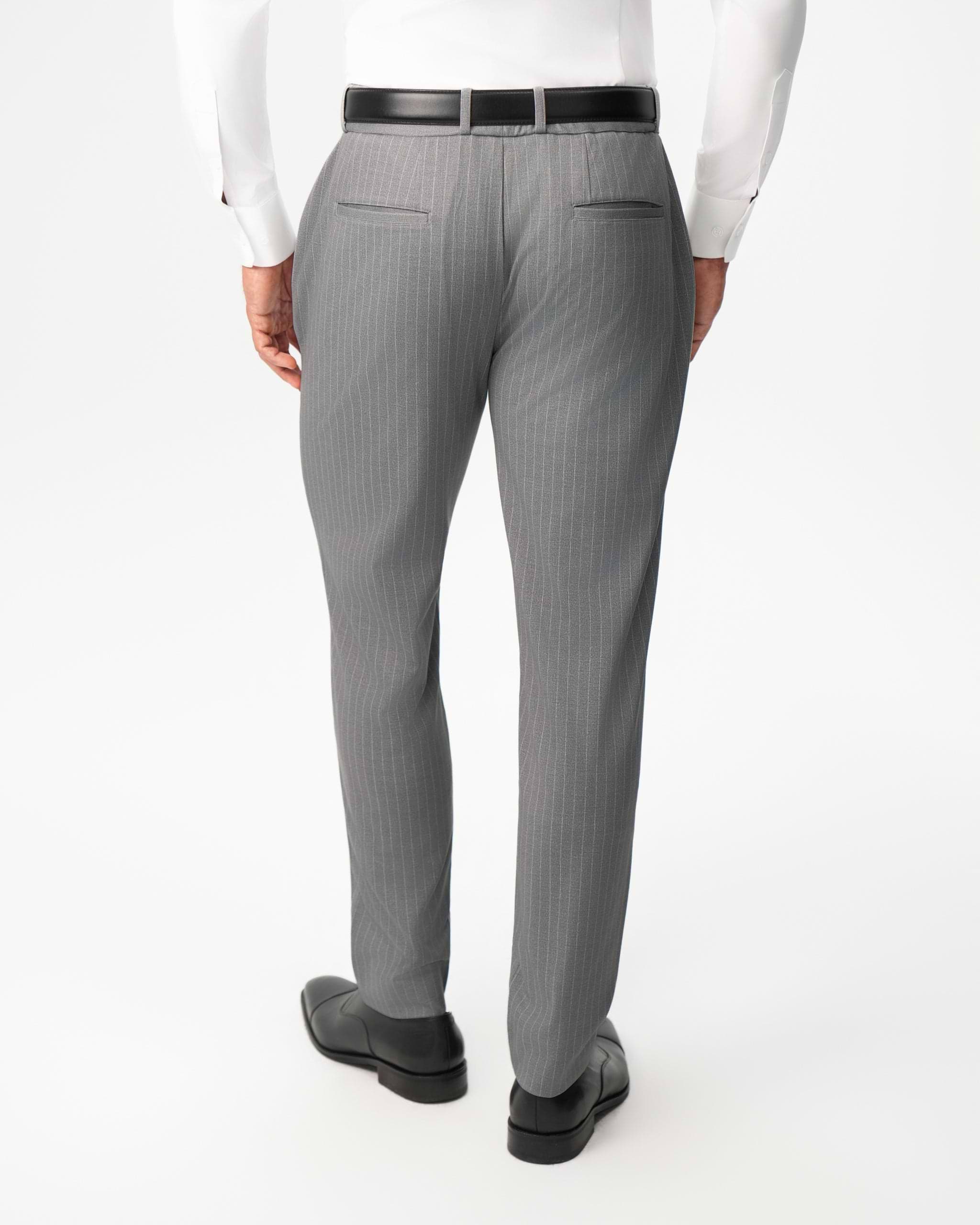 Athletic Fit Stretch Suit Pants - Light Grey Chalk Stripe