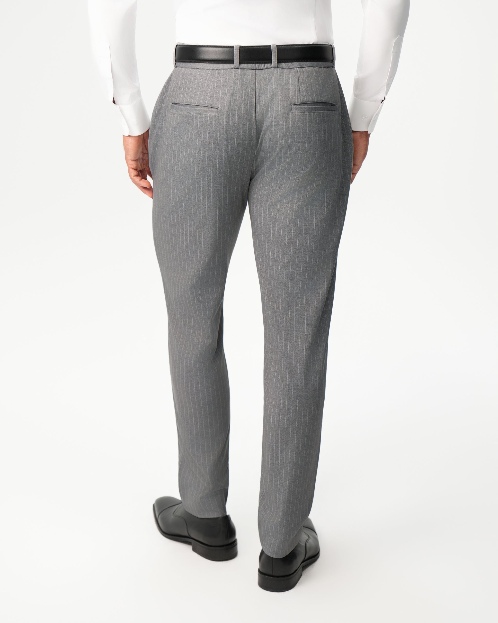 Athletic Fit Stretch Suit Pants - Light Grey Chalk Stripe