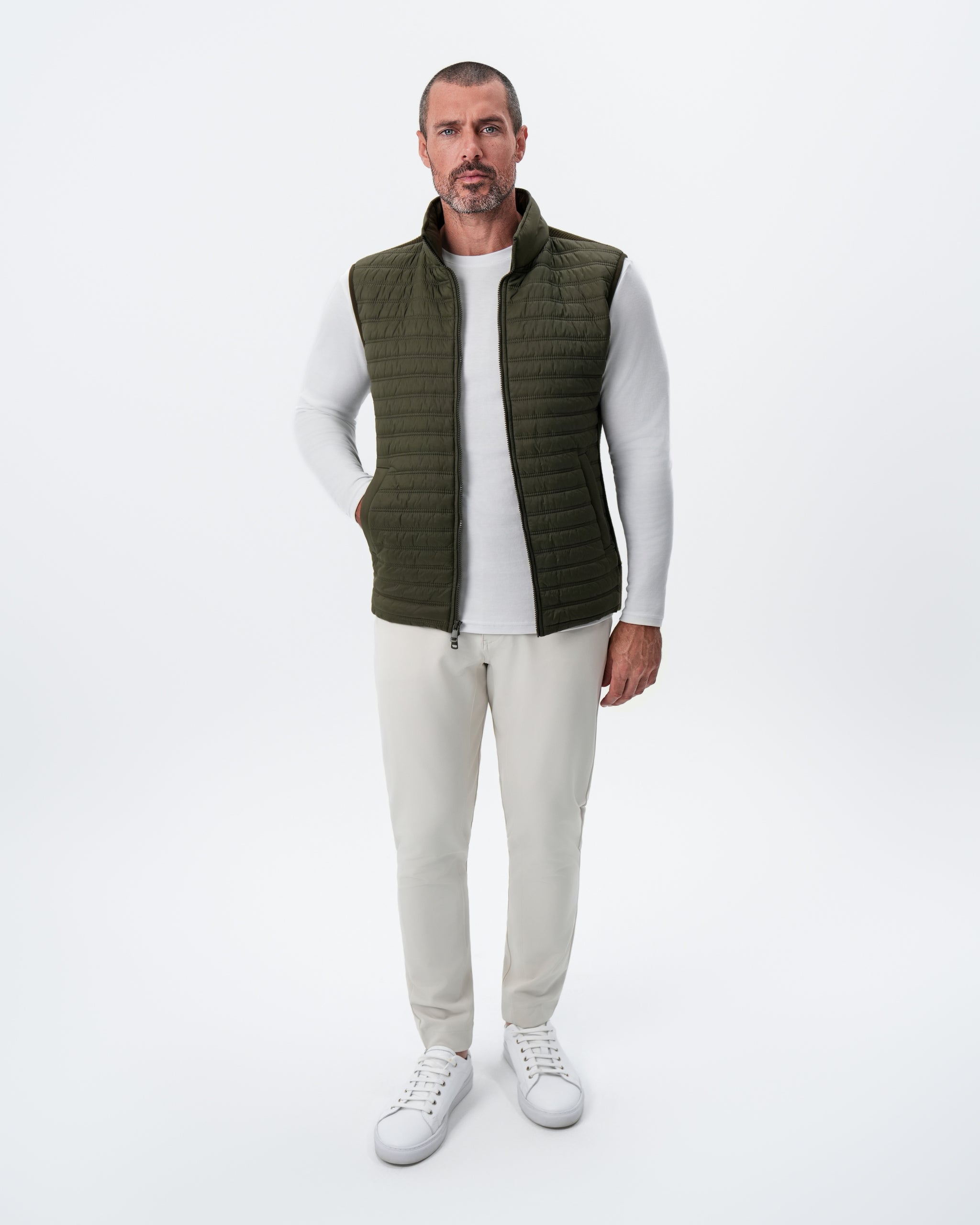 Lightweight Knit Down Vest - Olive