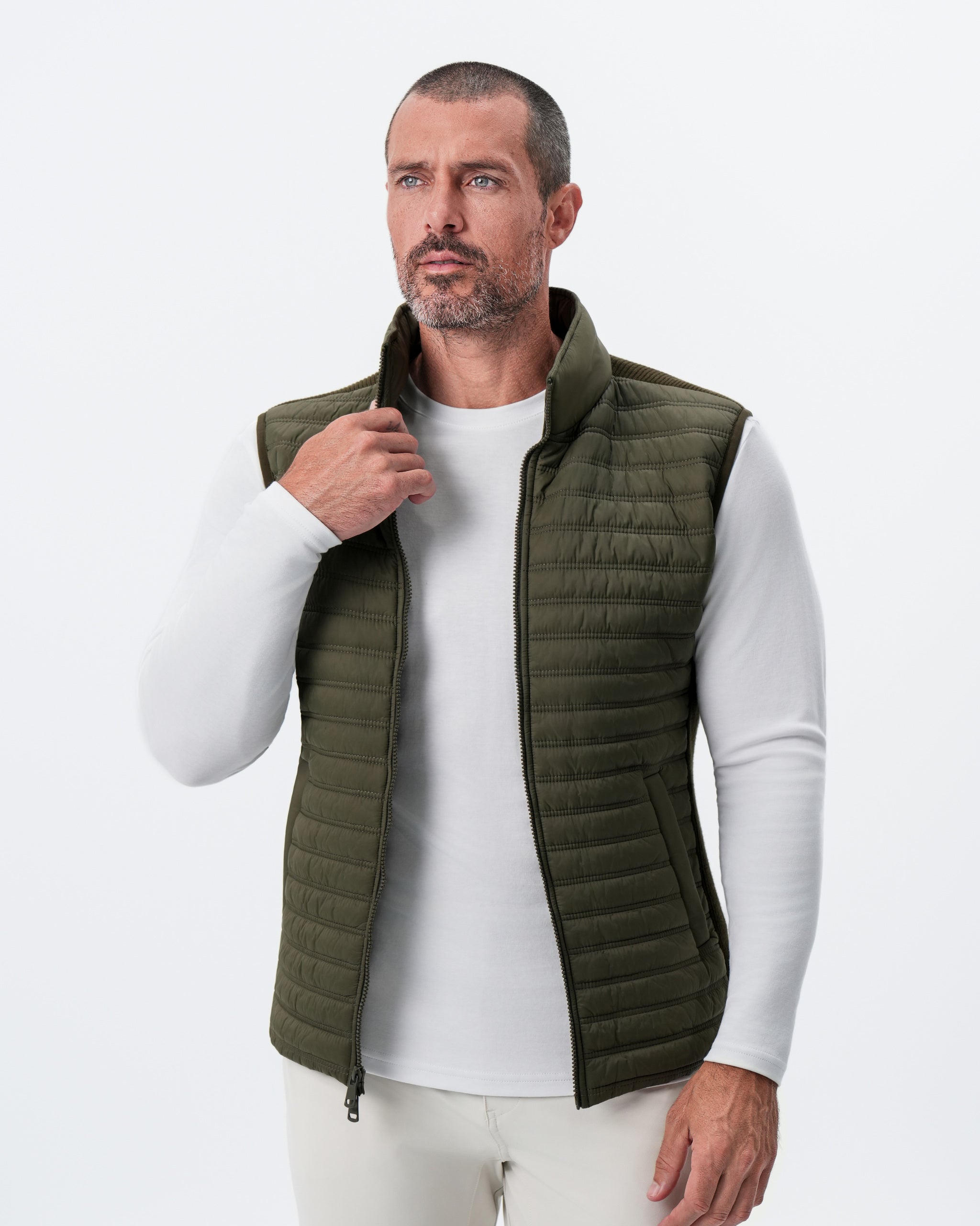 Lightweight Knit Down Vest - Olive