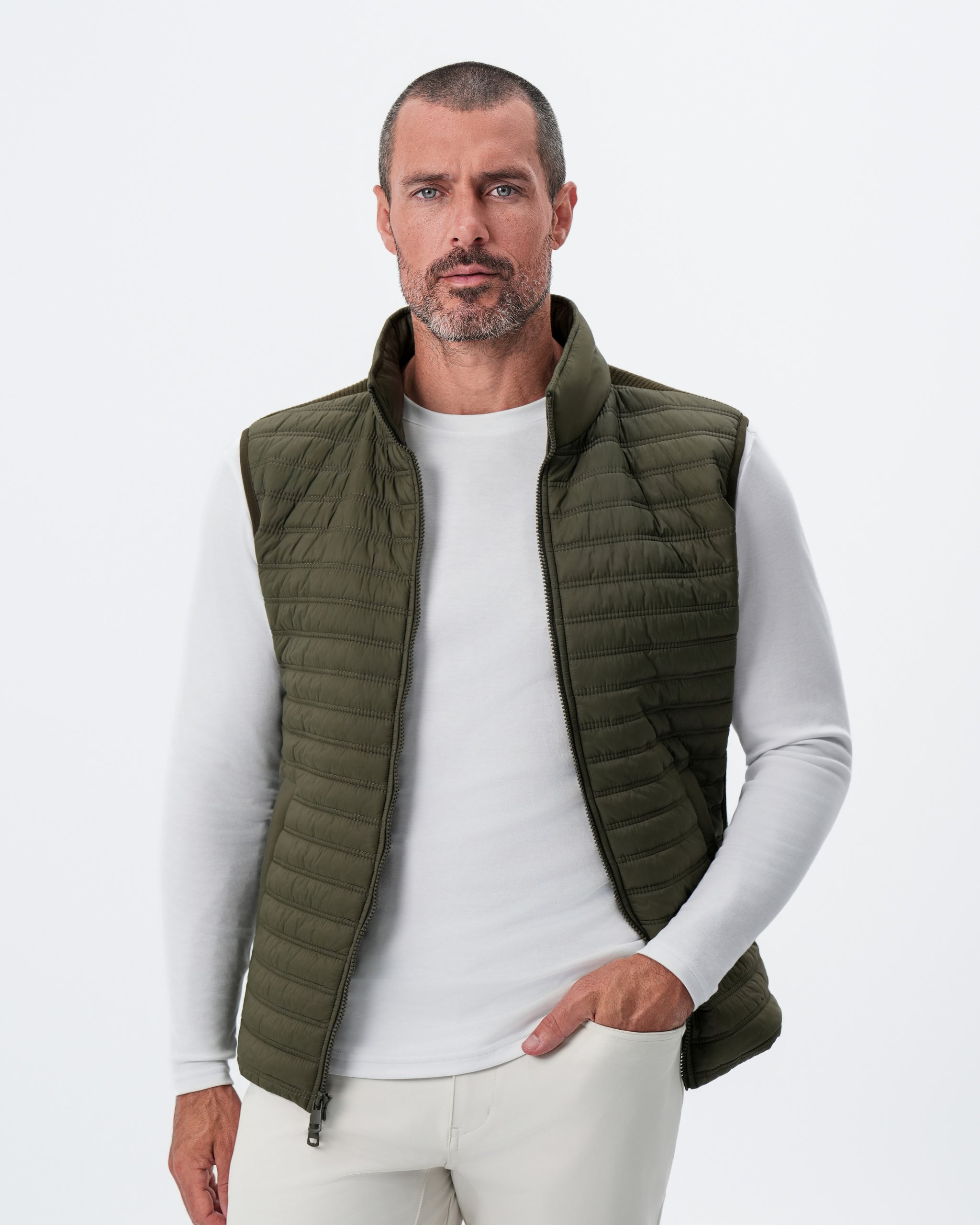 Lightweight Knit Down Vest - Olive