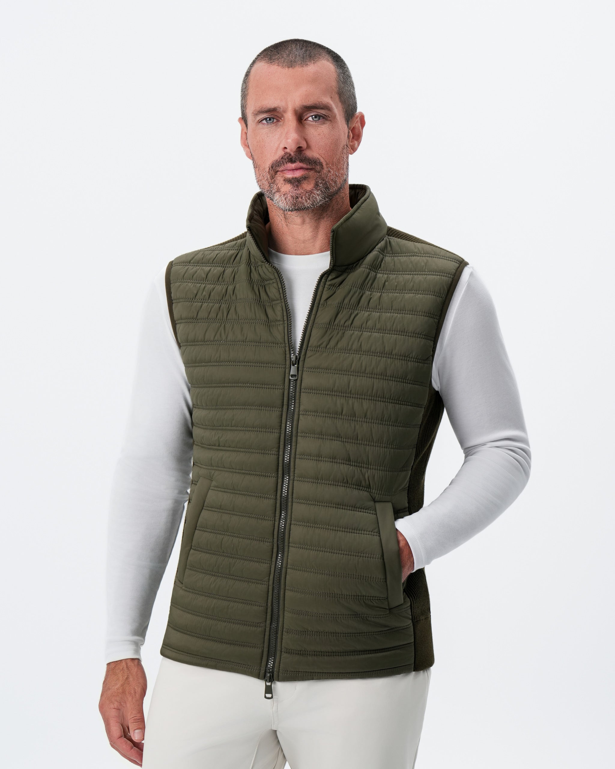 Lightweight Knit Down Vest - Olive