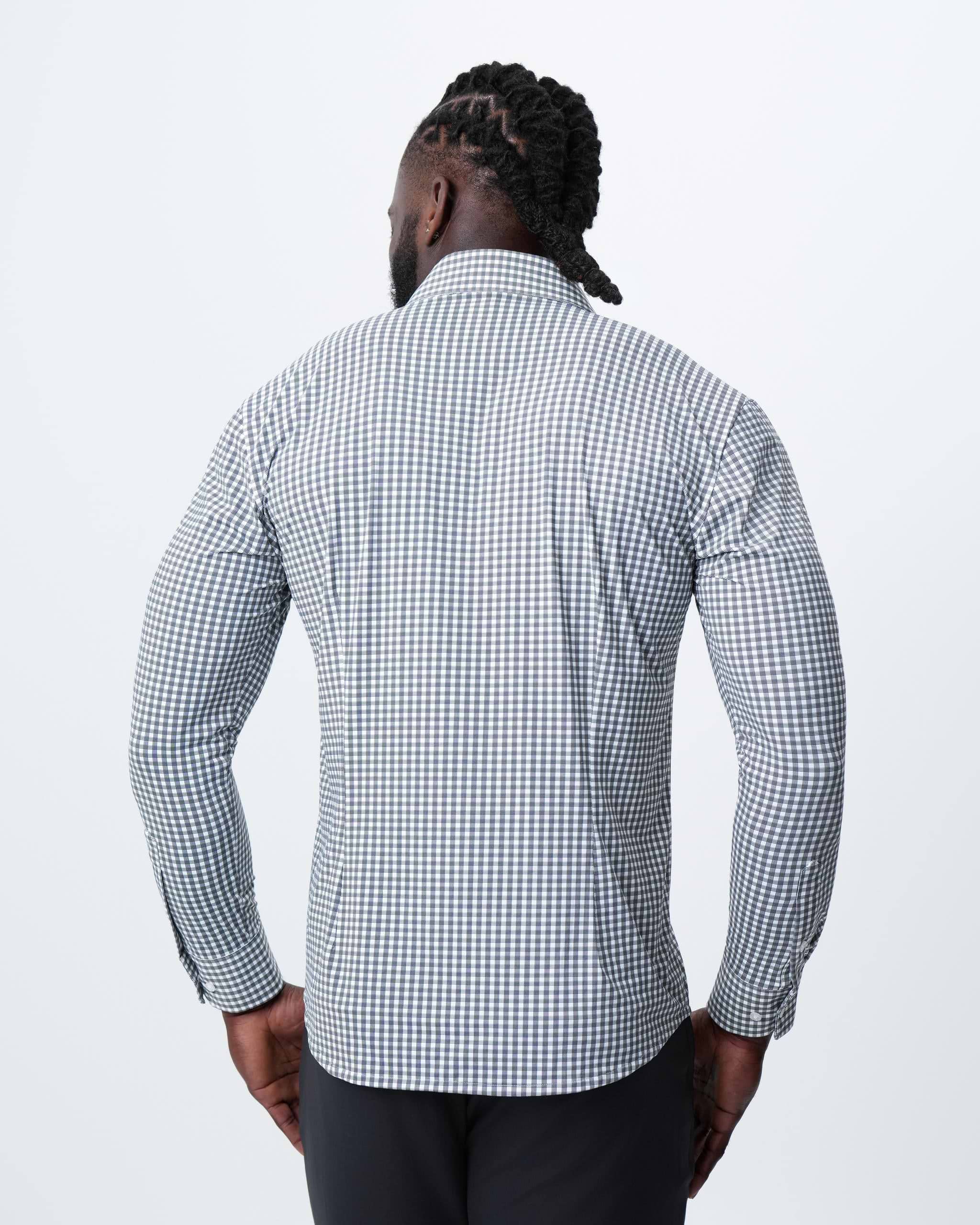 "The Longshore" Sport Shirt - Green and Grey Cross Hatch Windowpane
