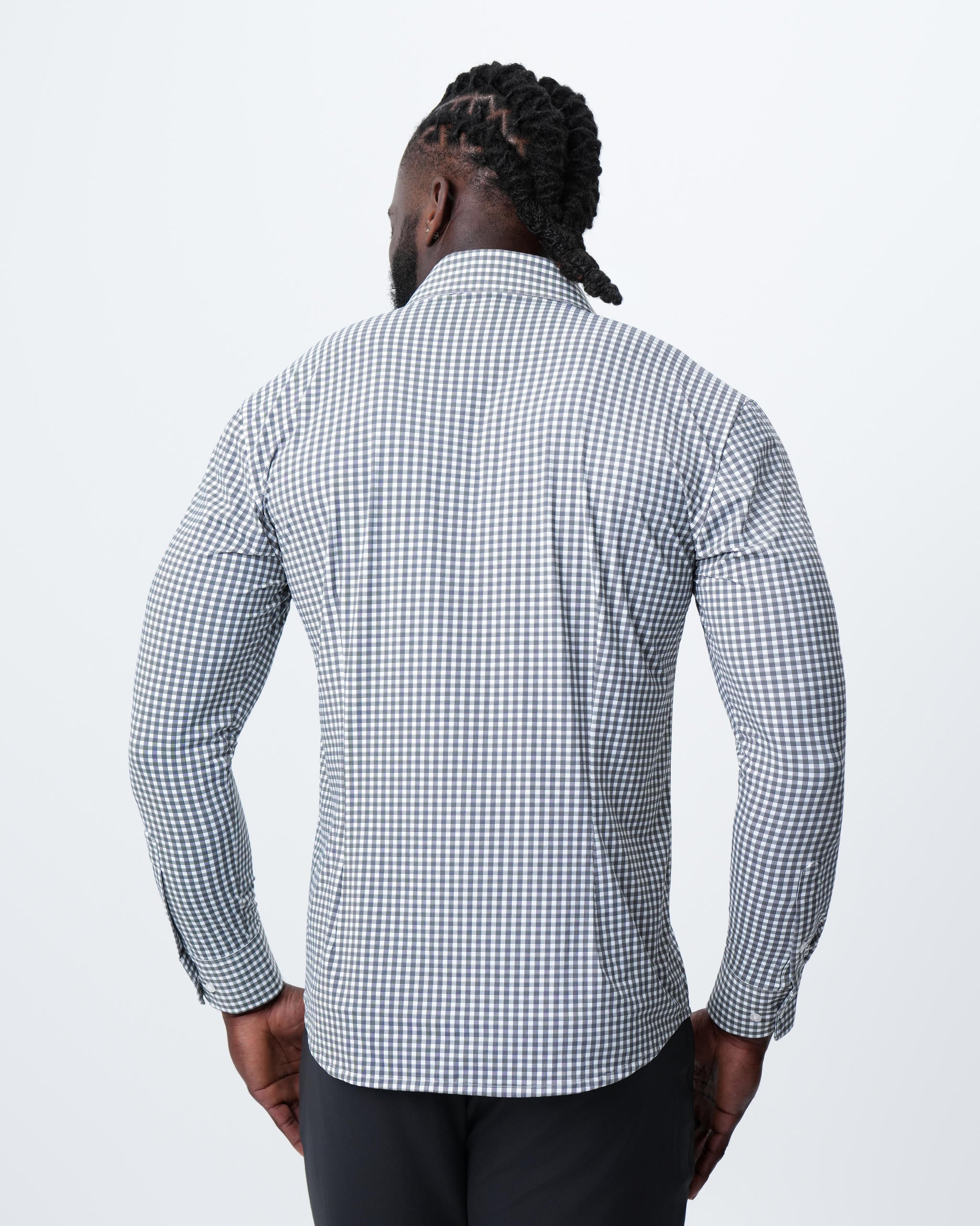"The Longshore" Sport Shirt - Green and Grey Cross Hatch Windowpane