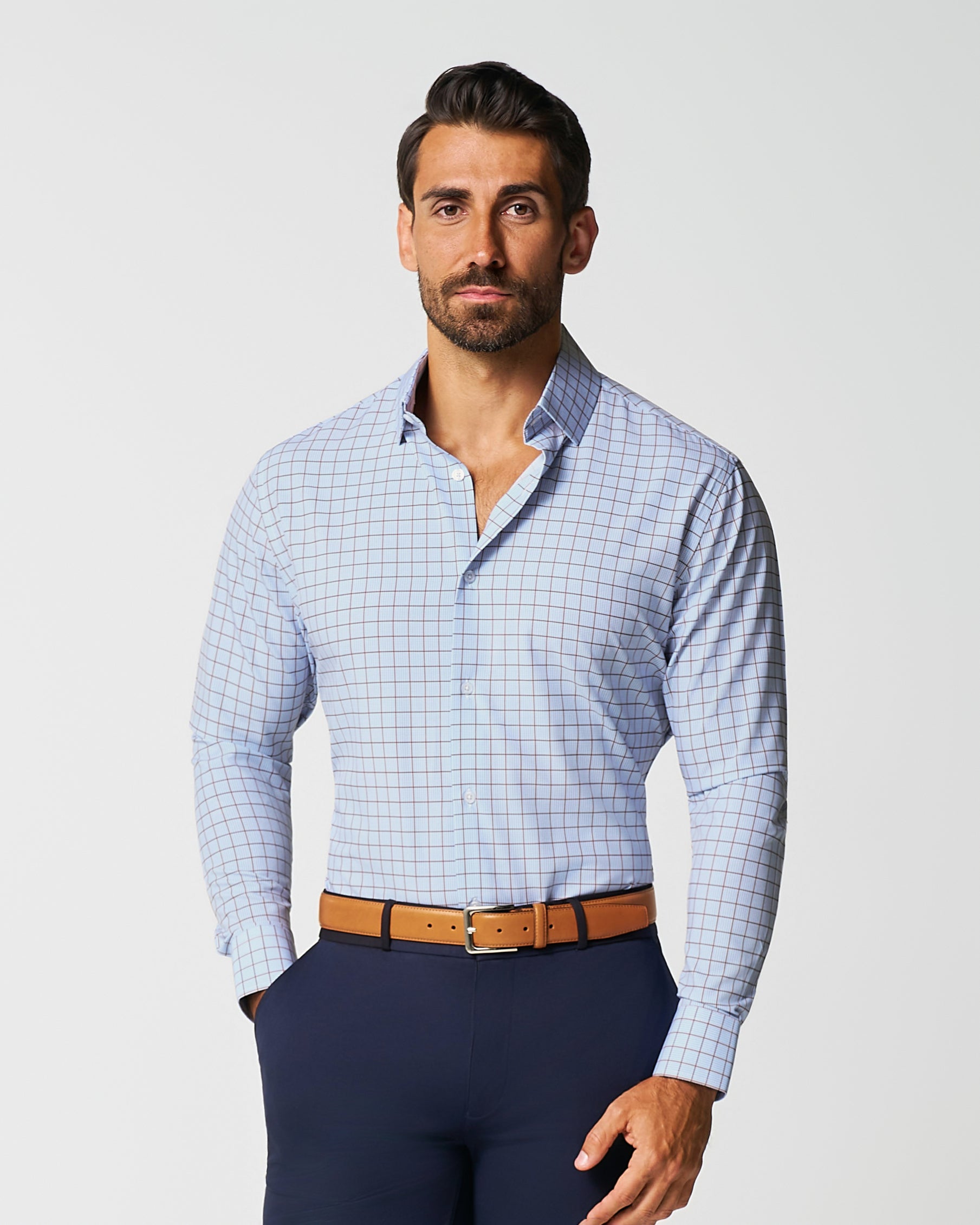 "The Marcus" Brown, White, & Light Blue Windowpane