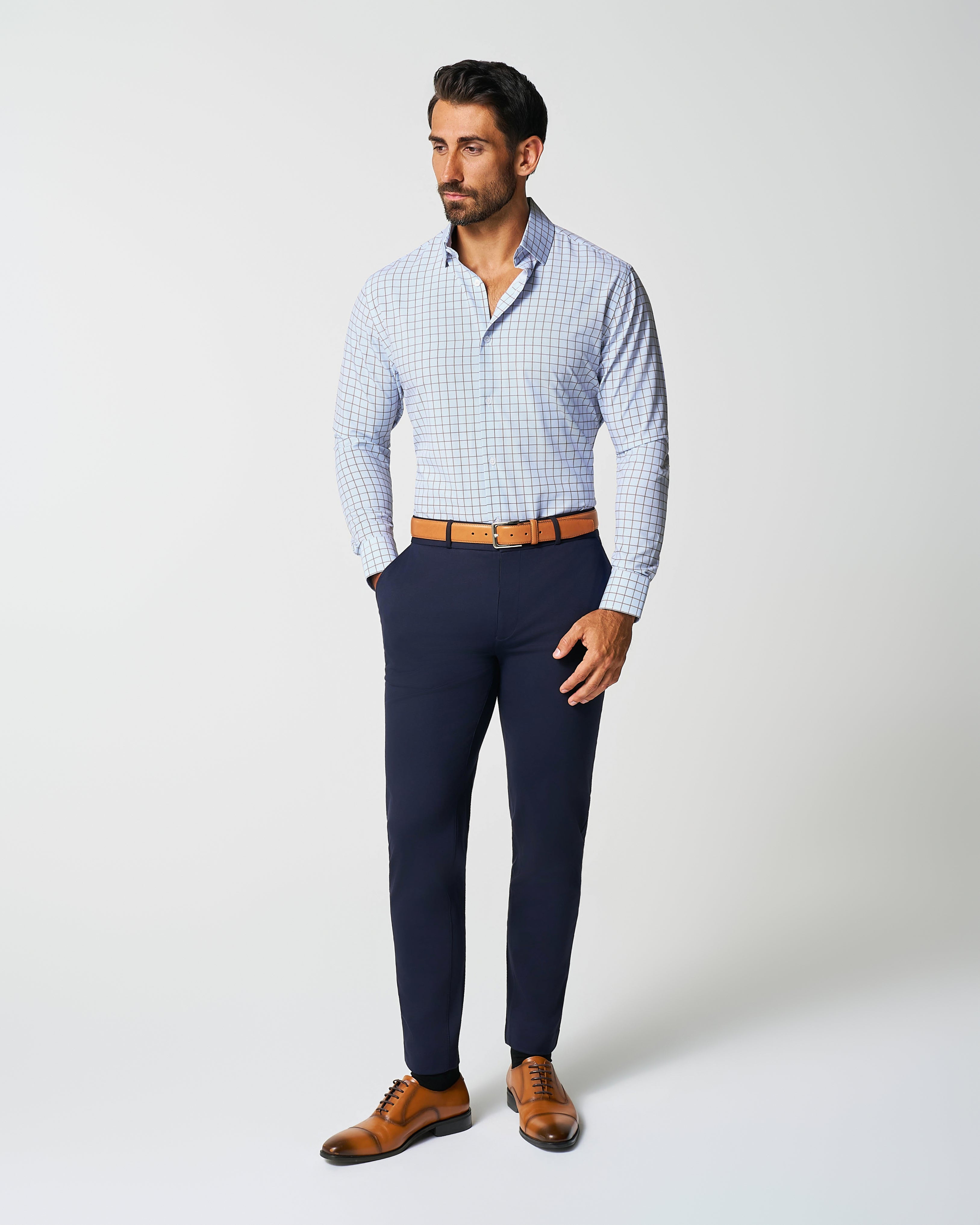 "The Marcus" Brown, White, & Light Blue Windowpane